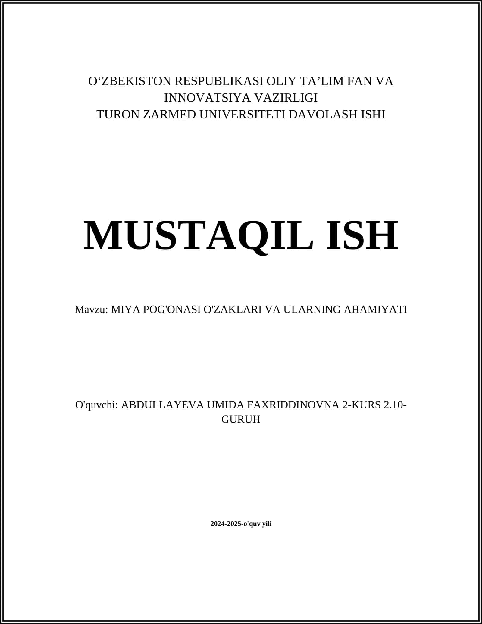 MIYA POG'ONASI O'ZAKLARI VA ULARNING AHAMIYATI 1