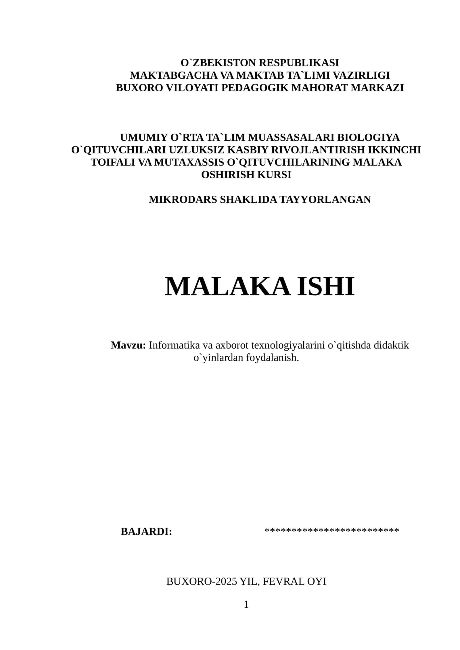 Informatika va axborot texnologiyalarini o`qitishda didaktik o`yinlardan foydalanish 1