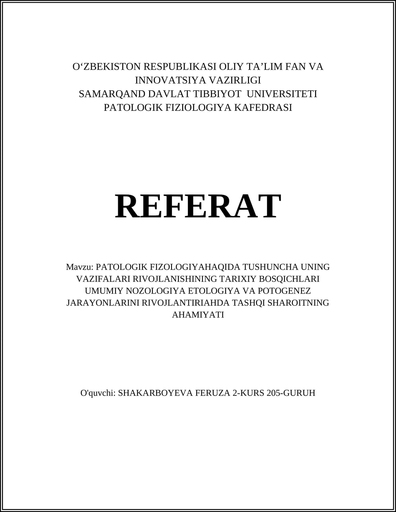 PATOLOGIK FIZOLOGIYAHAQIDA TUSHUNCHA UNING VAZIFALARI RIVOJLANISHINING TARIXIY BOSQICHLARI UMUMIY NOZOLOGIYA ETOLOGIYA VA POTOGENEZ JARAYONLARINI RIVOJLANTIRIAHDA TASHQI SHAROITNING AHAMIYATI 1