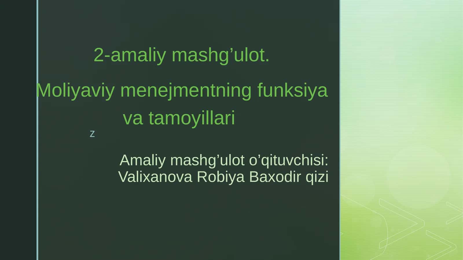 Moliyaviy menejmentning funksiya va tamoyillari 1