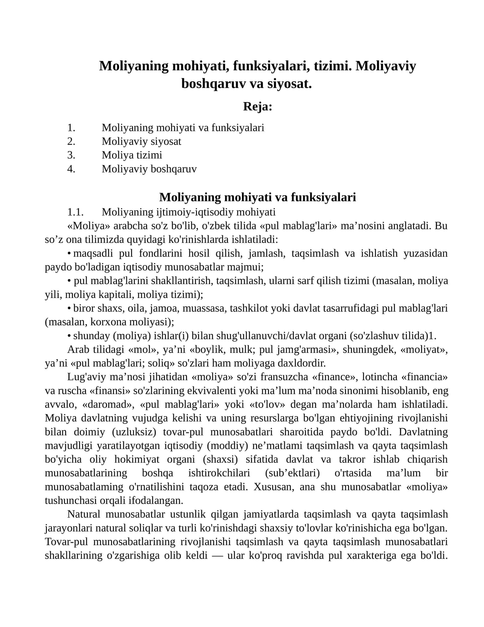 Moliya haqida 1