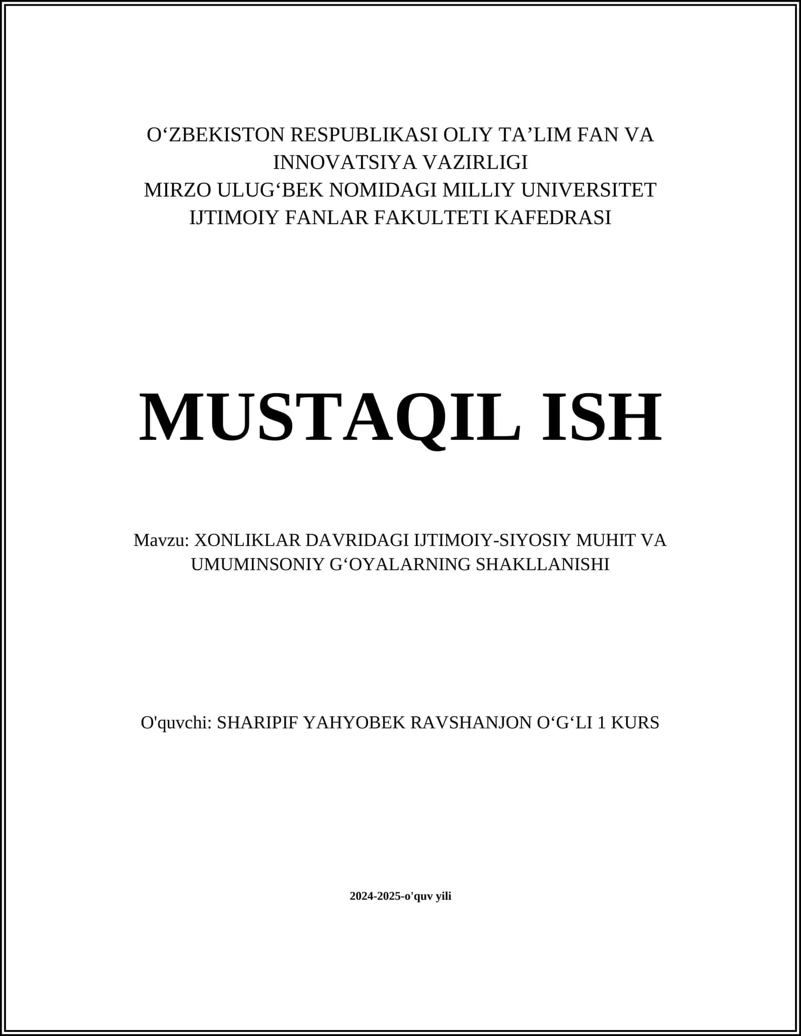 XONLIKLAR DAVRIDAGI IJTIMOIY-SIYOSIY MUHIT VA UMUMINSONIY G‘OYALARNING SHAKLLANISHI 1