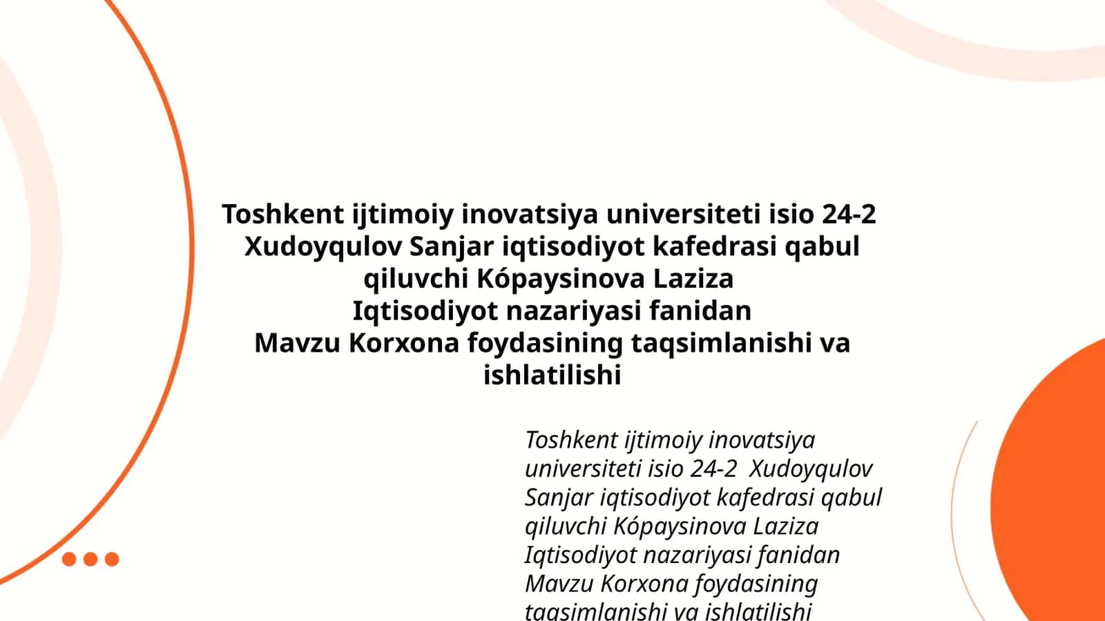 Korxona foydasining taqsimlanishi va ishlatilishi 1