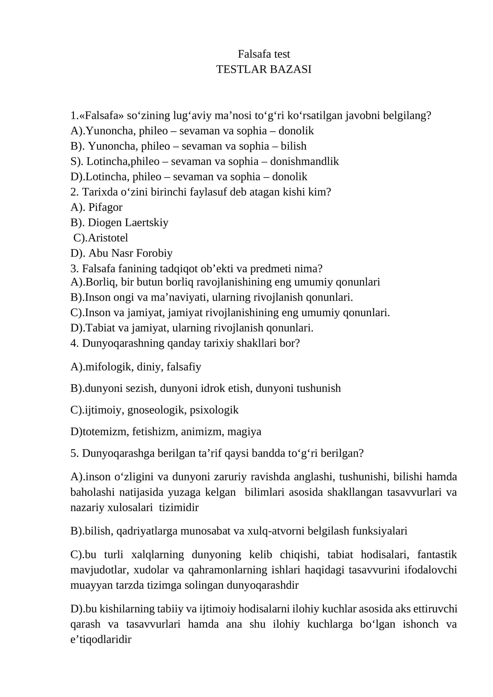 Falsafa test 1