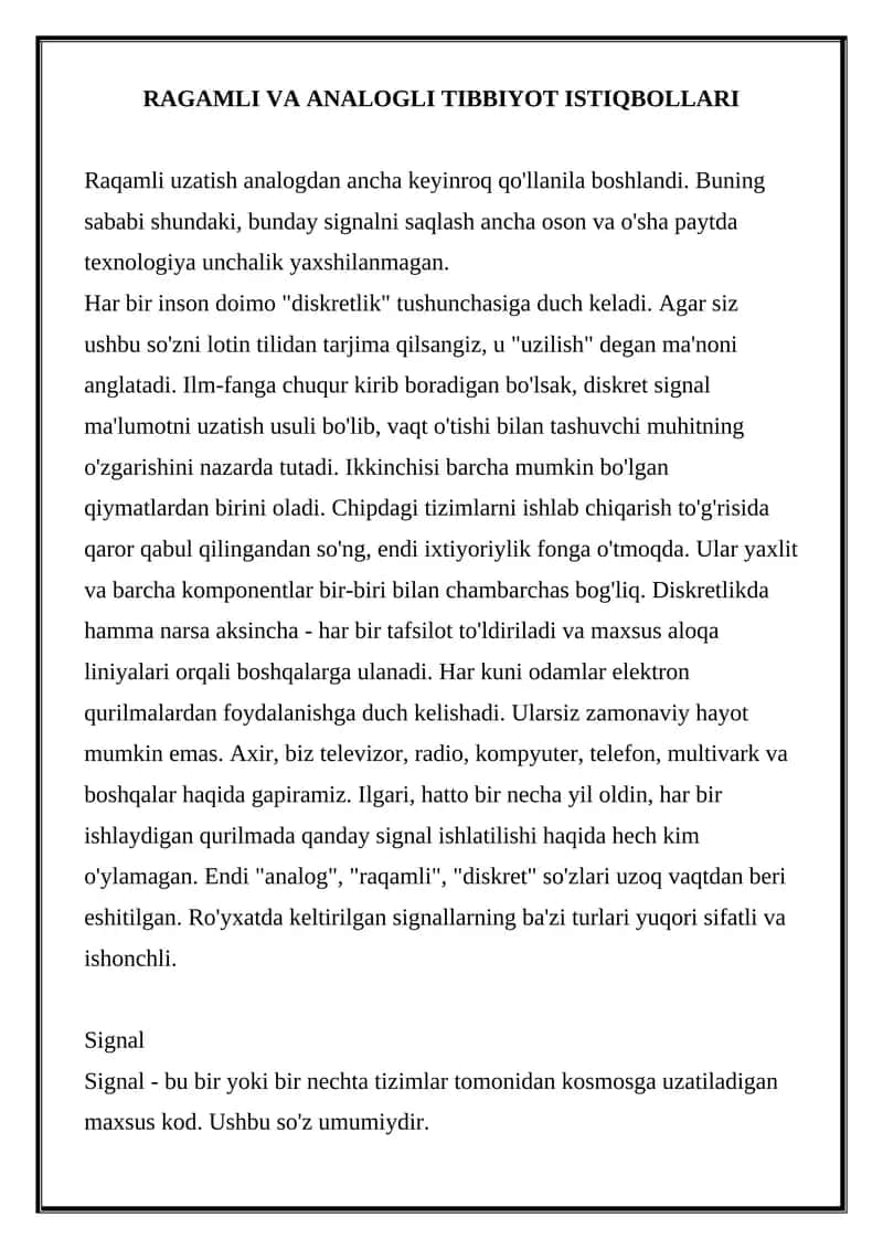 RAGAMLI VA ANALOGLI TIBBIYOT ISTIQBOLLARI 1