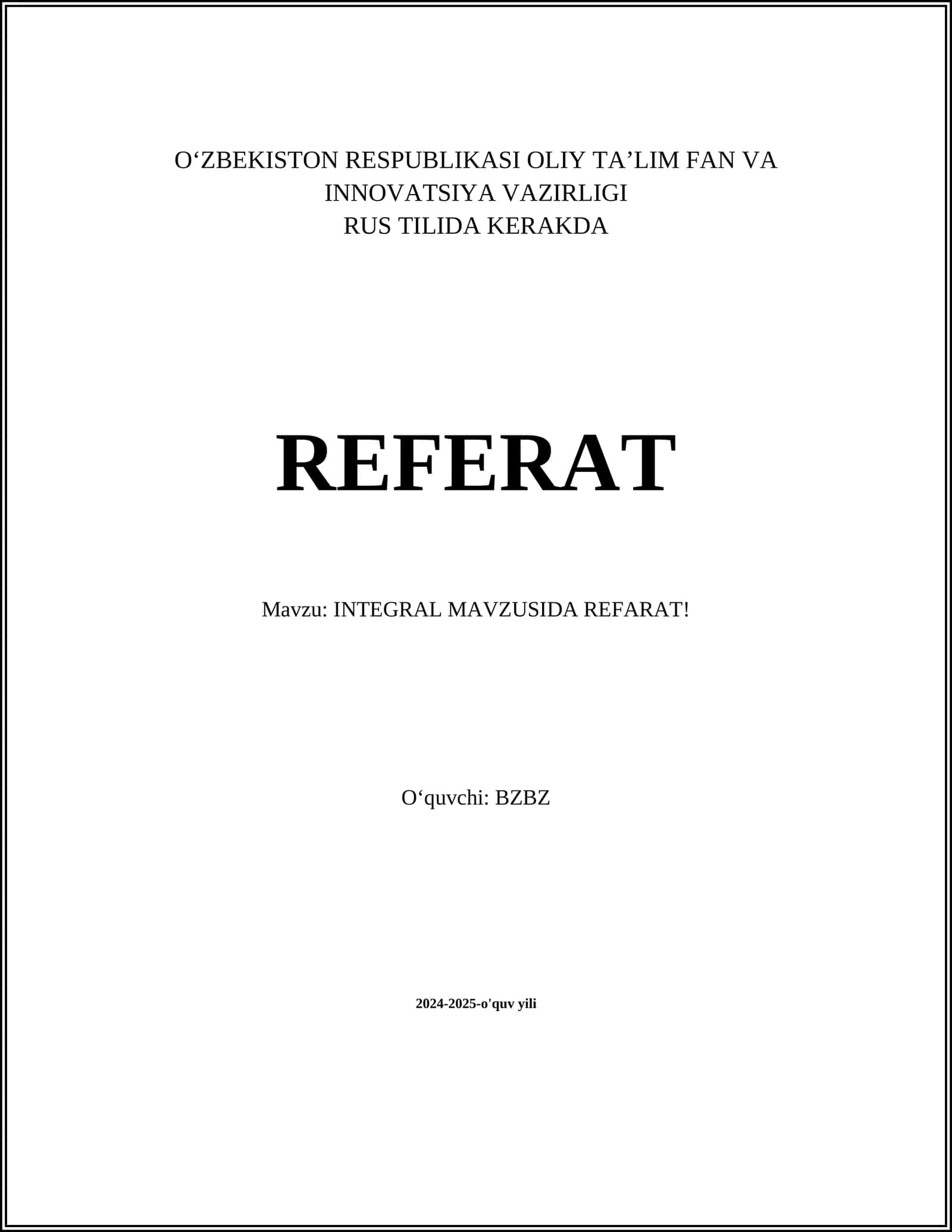 INTEGRAL MAVZUSIDA REFARAT 1