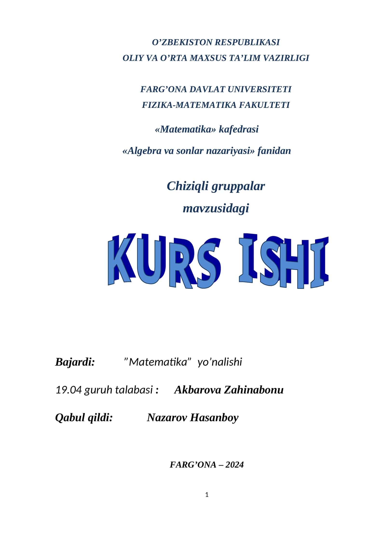 Gruppa tushunchasi; Algebra va sonlar naz kurs ishi_Z.Akbarova 1