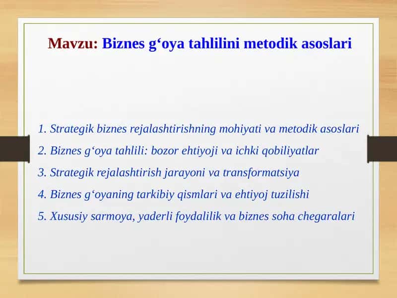 Biznes g‘oya tahlilini metodik asoslari 1