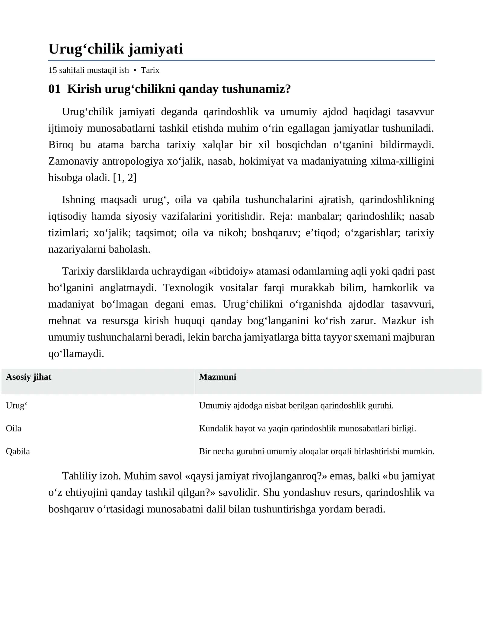 Urug‘chilik jamiyati 1