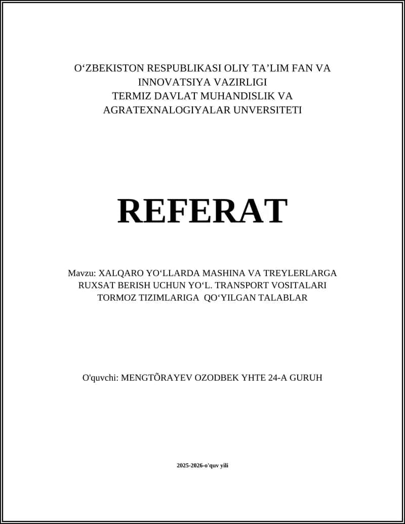 Tormoz tizimiga umumiy texnik va xavfsizlik talablar 1