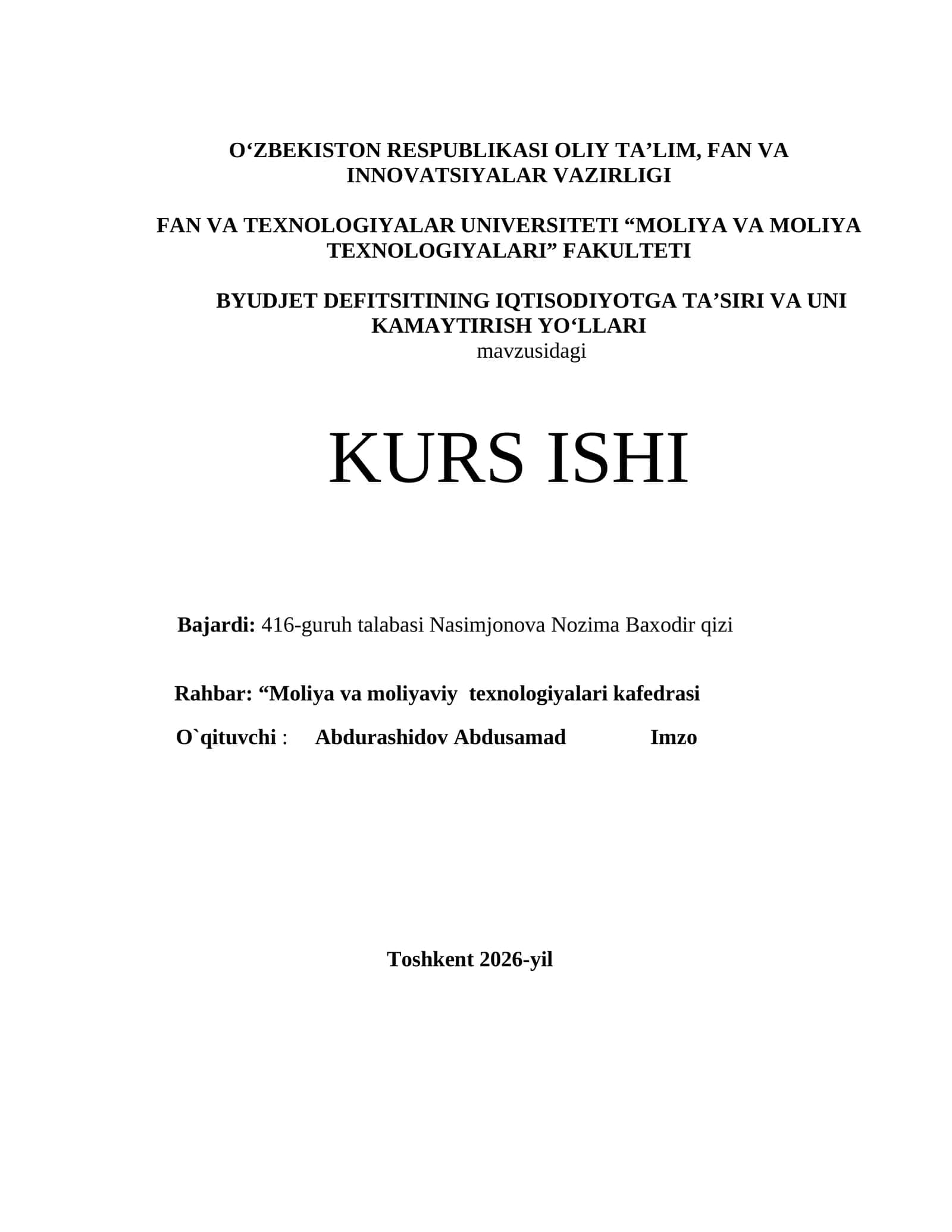BYUDJET DEFITSITINING IQTISODIYOTGA TA’SIRI VA UNI KAMAYTIRISH YO‘LLARI 1