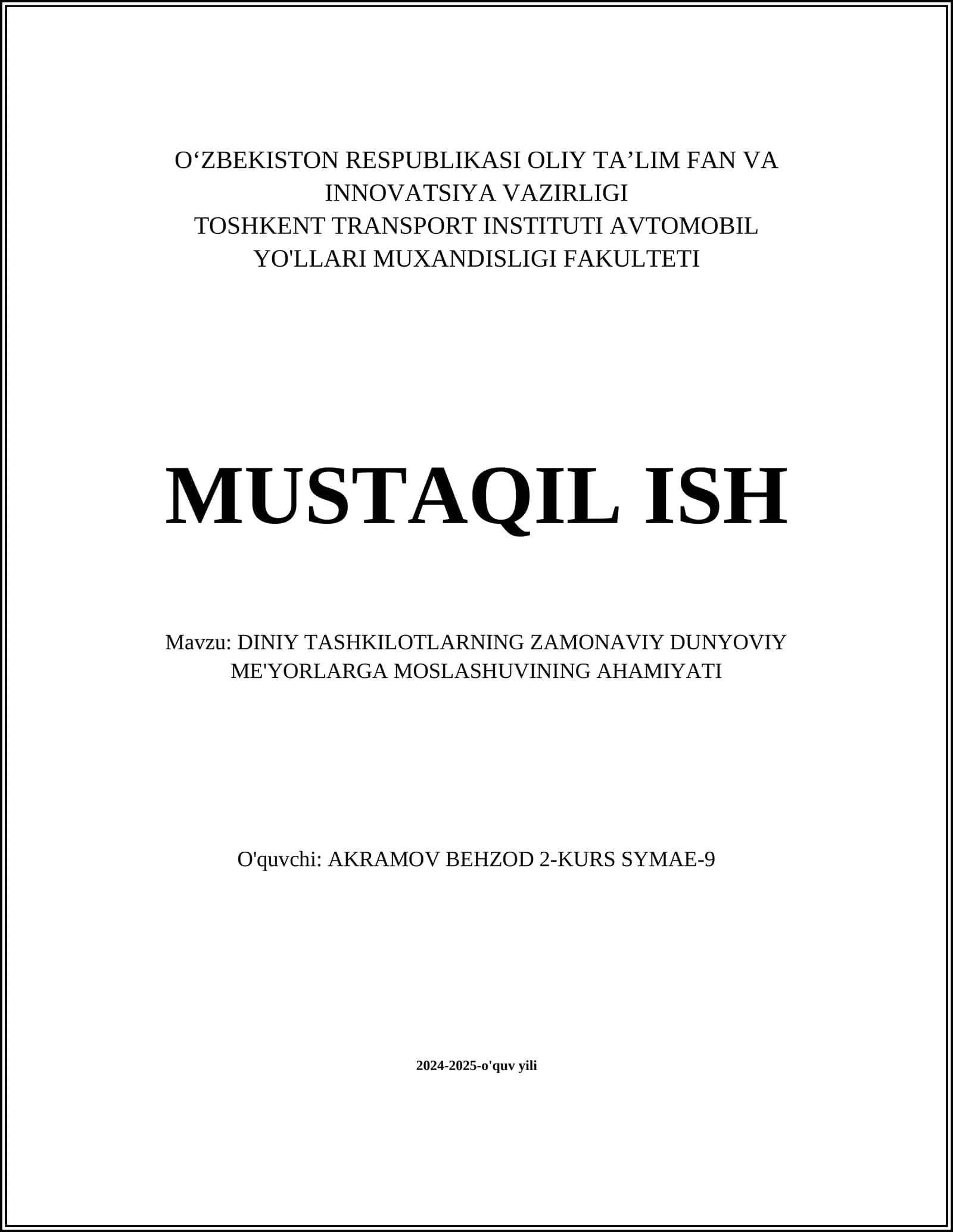 DINIY TASHKILOTLARNING ZAMONAVIY DUNYOVIY ME'YORLARGA MOSLASHUVINING AHAMIYATI 1