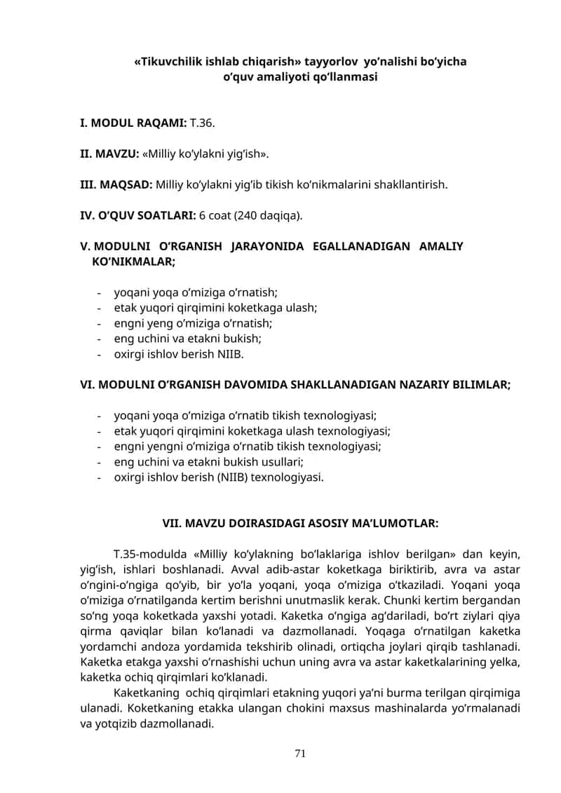 "Milliy ko’ylakni yig’ish". 1