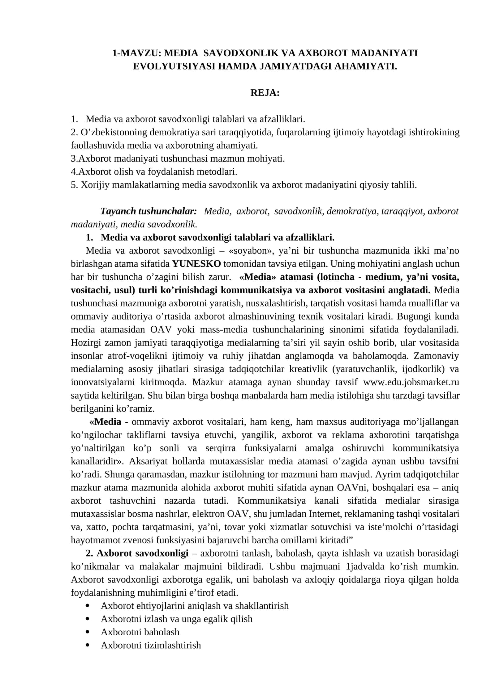MEDIA SAVODXONLIK VA AXBOROT MADANIYATI EVOLYUTSIYASI HAMDA JAMIYATDAGI AHAMIYATI 1