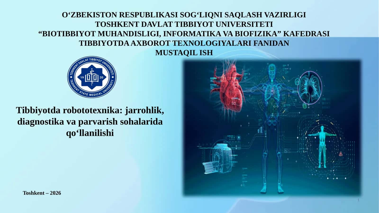 Tibbiyotda robototexnika: jarrohlik, diagnostika va parvarish sohalarida qo‘llanilishi 1