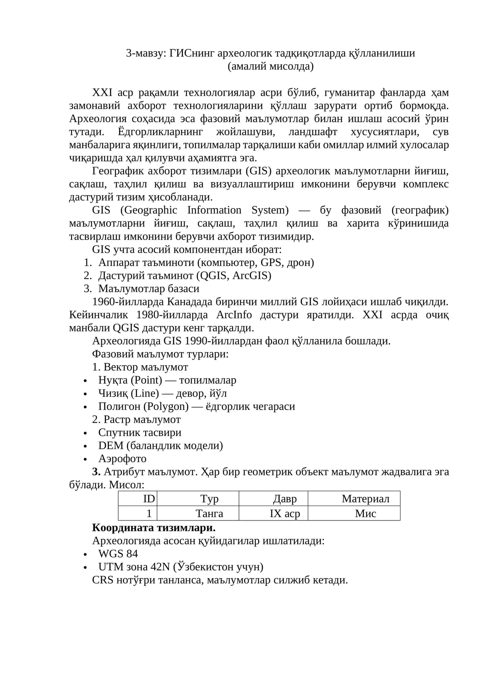 ГИСнинг археологик тадқиқотларда қўлланилиши 1