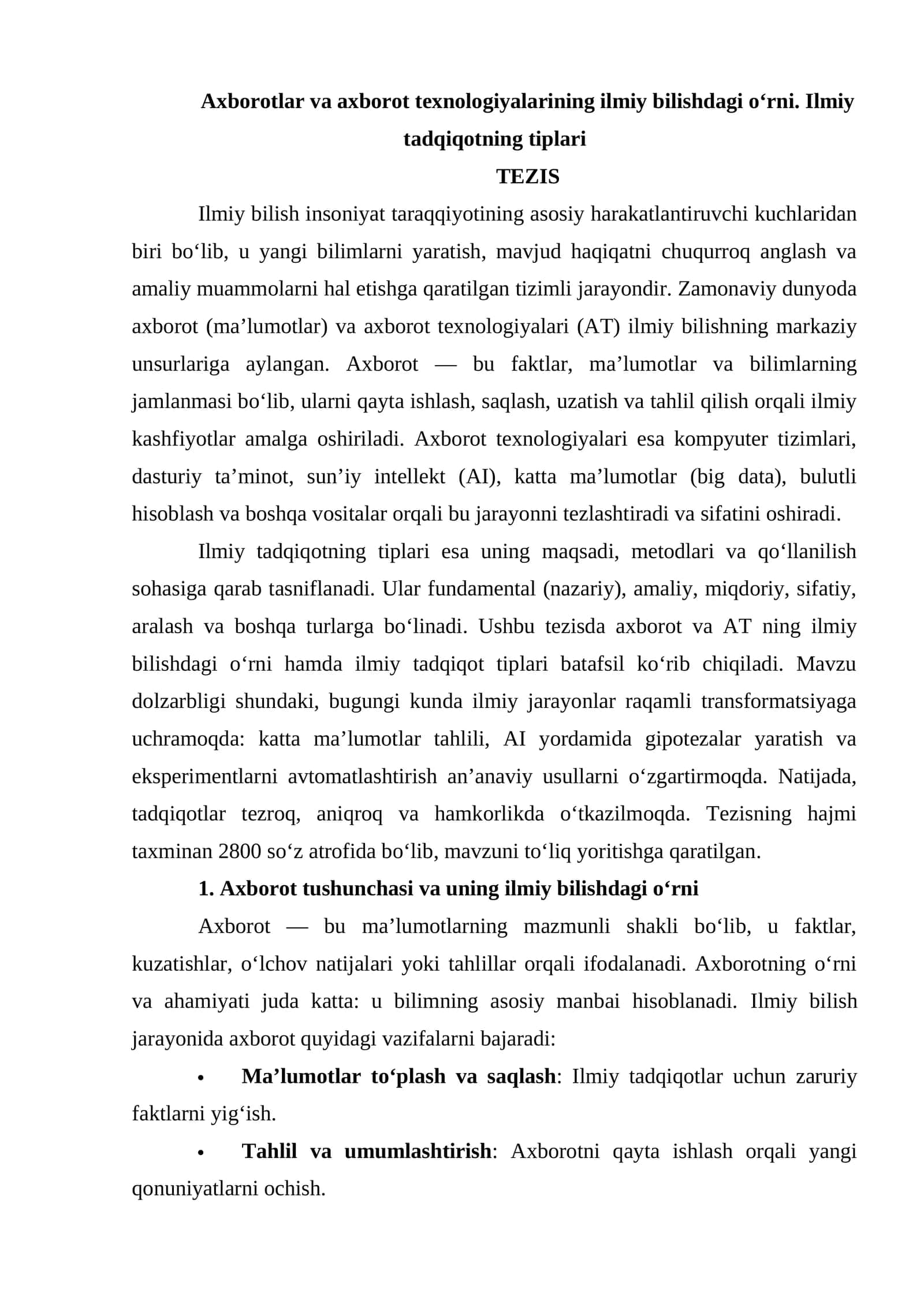 Axborotlar va axborot texnologiyalari 1