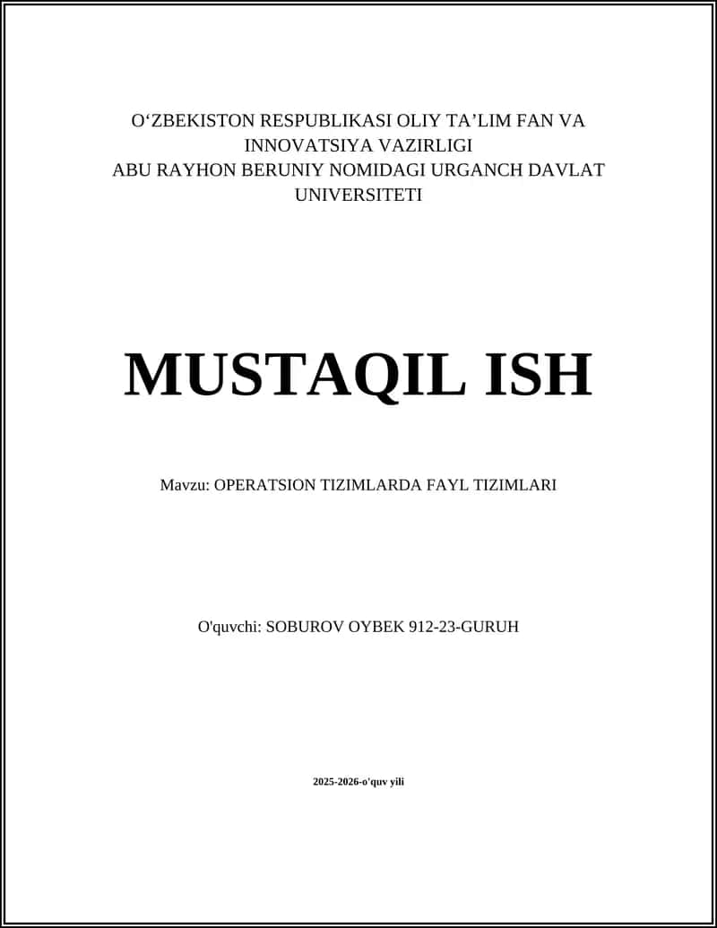 OPERATSION TIZIMLARDA FAYL TIZIMLARI 1