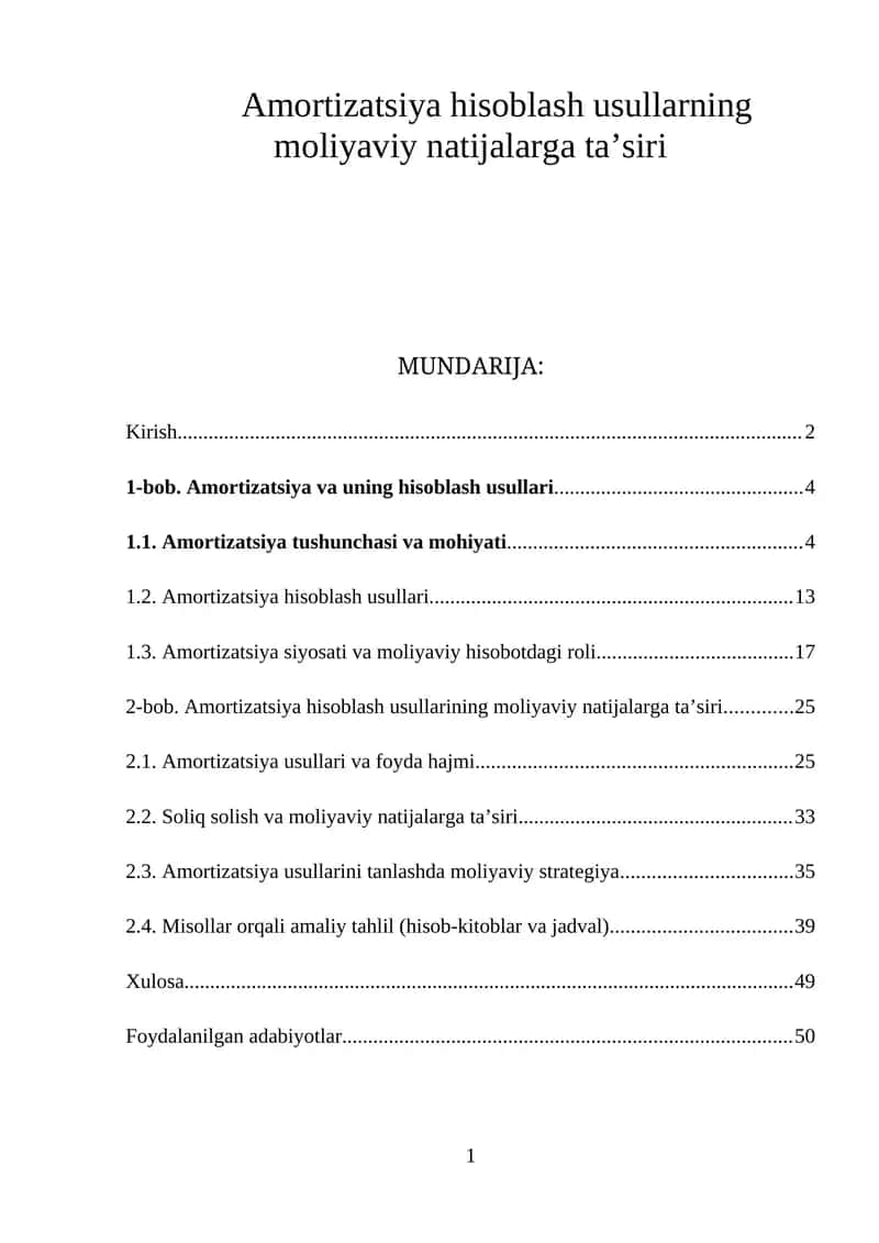 Amortizatsiya hisoblash usullarning moliyaviy natijalarga taʼsiri 1