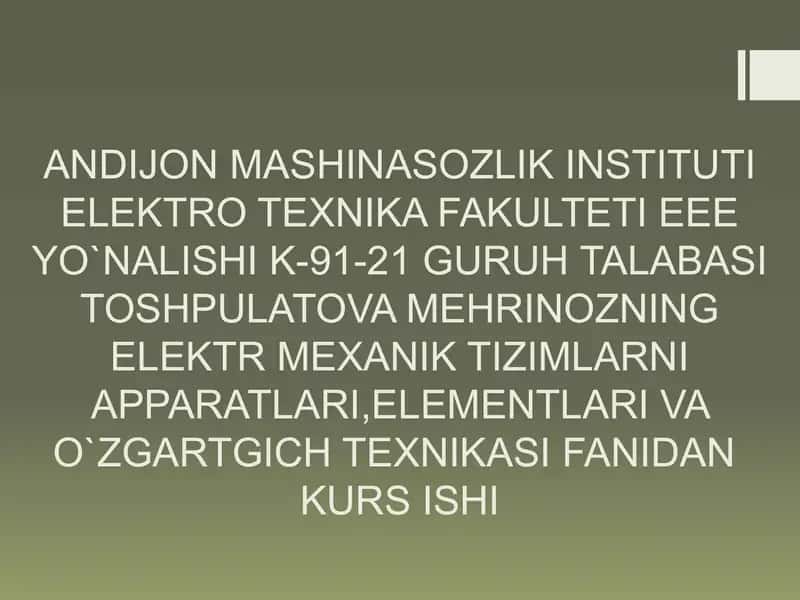 Kurs ishini bajarish uchun boshlang’ich ma’lumotlar 1