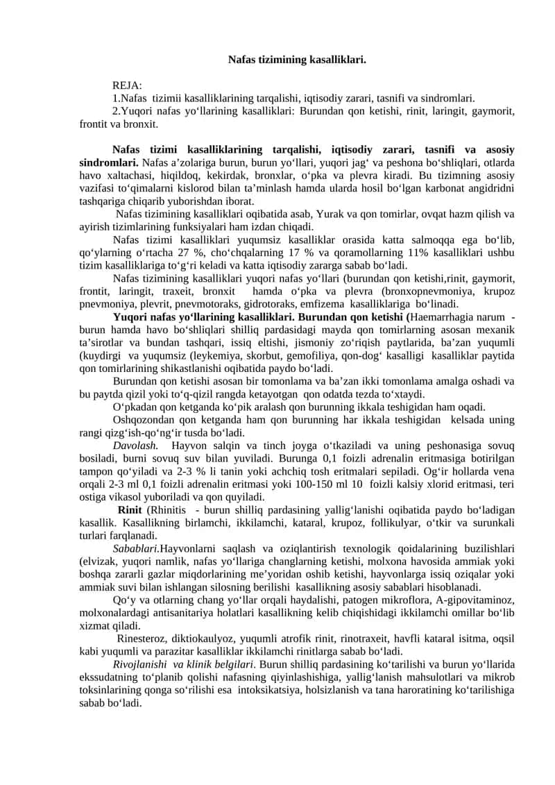Nafas tizimining kasalliklari 1
