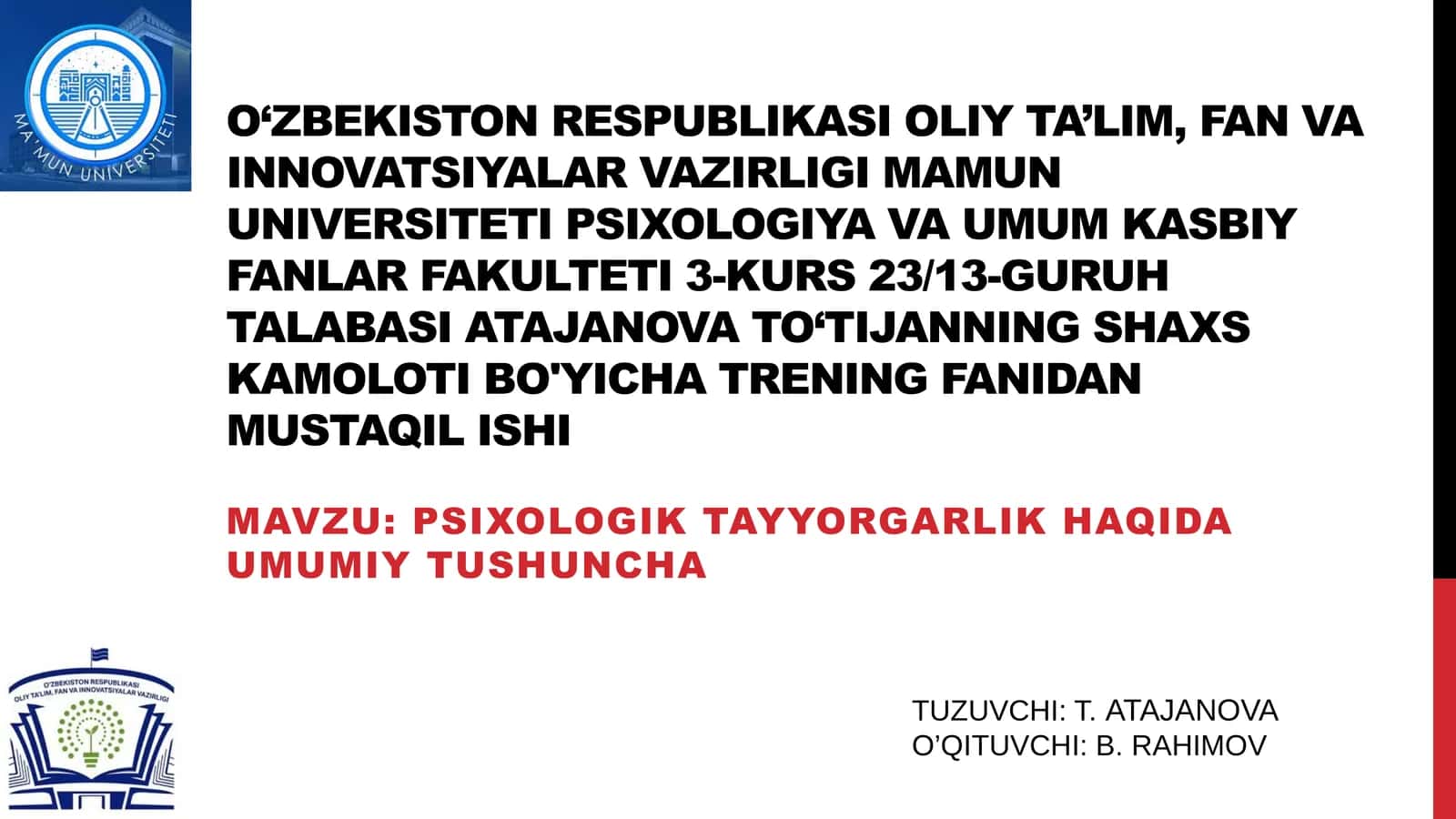 PSIXOLOGIK TAYYORGARLIK HAQIDA UMUMIY TUSHUNCHA 1