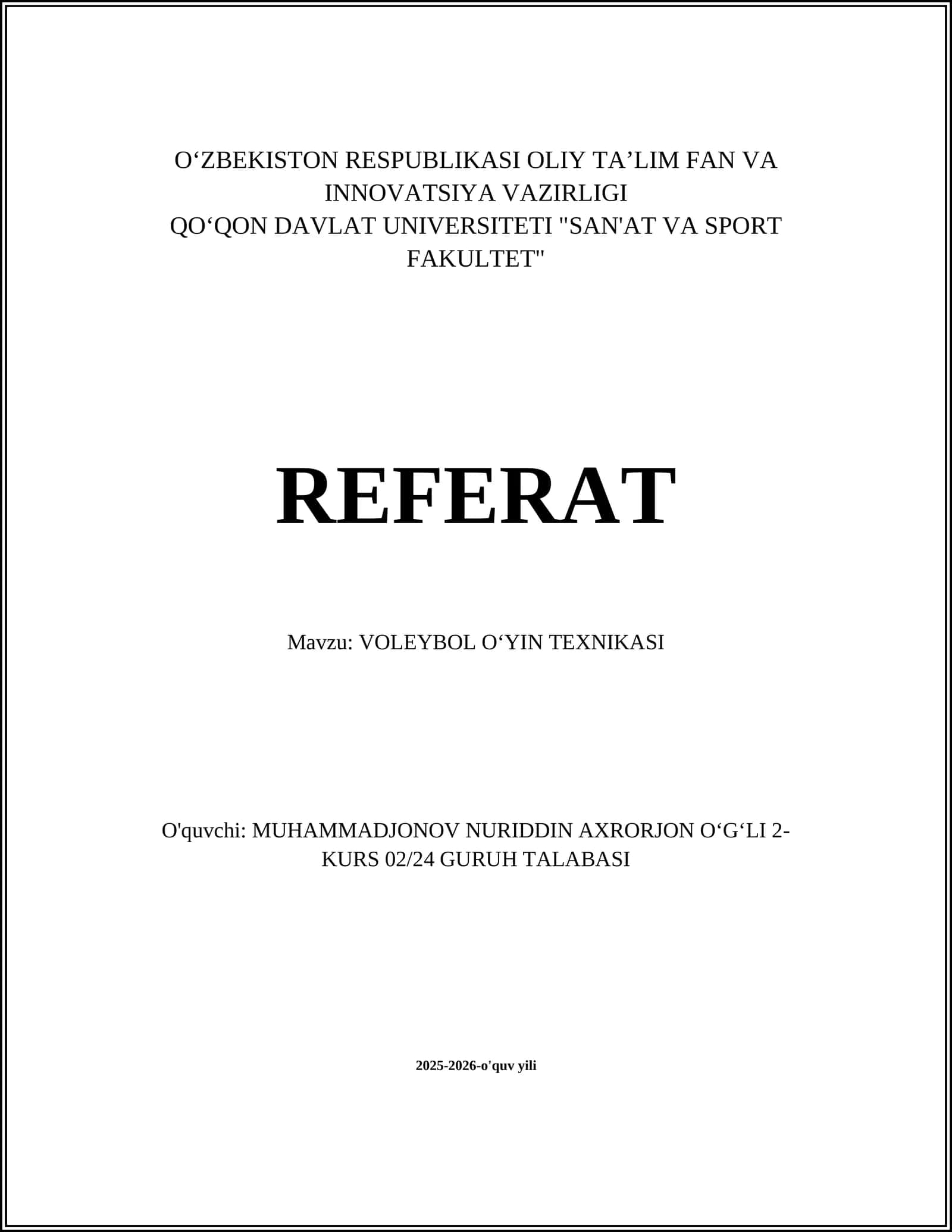 VOLEYBOL OʻYIN TEXNIKASI 1