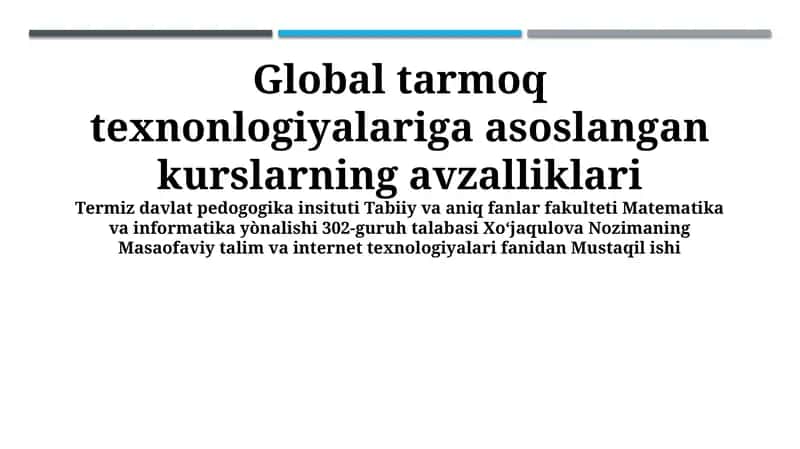 Tarmoq texnologiyalariga asoslangan kurslar 1