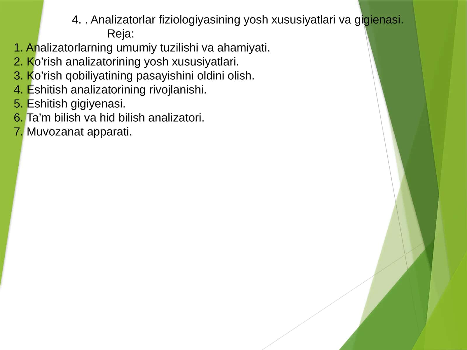 Analizatorlar fiziologiyasining yosh xususiyatlari va gigienasi 1