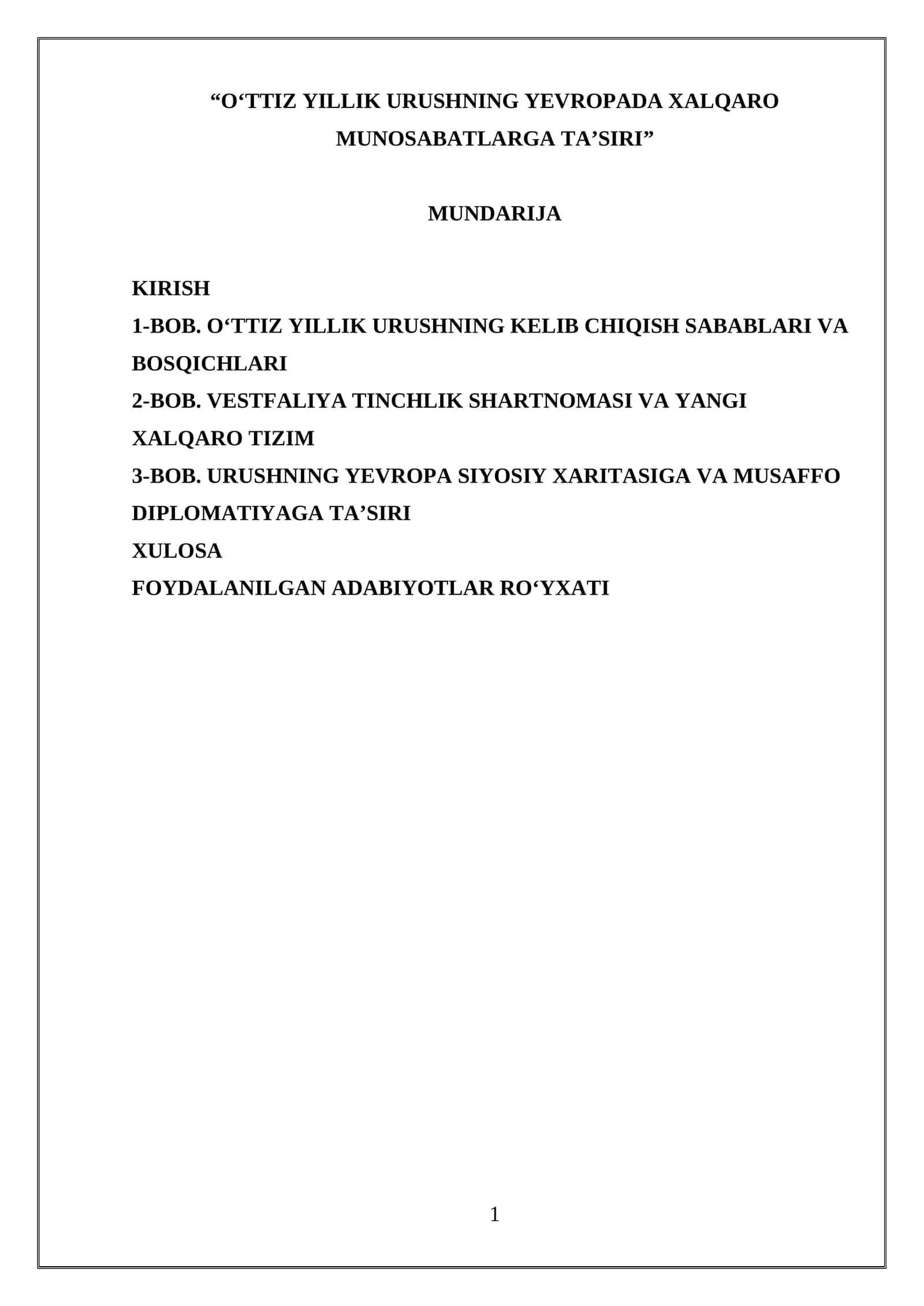 O‘TTIZ YILLIK URUSHNING YEVROPADA XALQARO MUNOSABATLARGA TA’SIRI 1