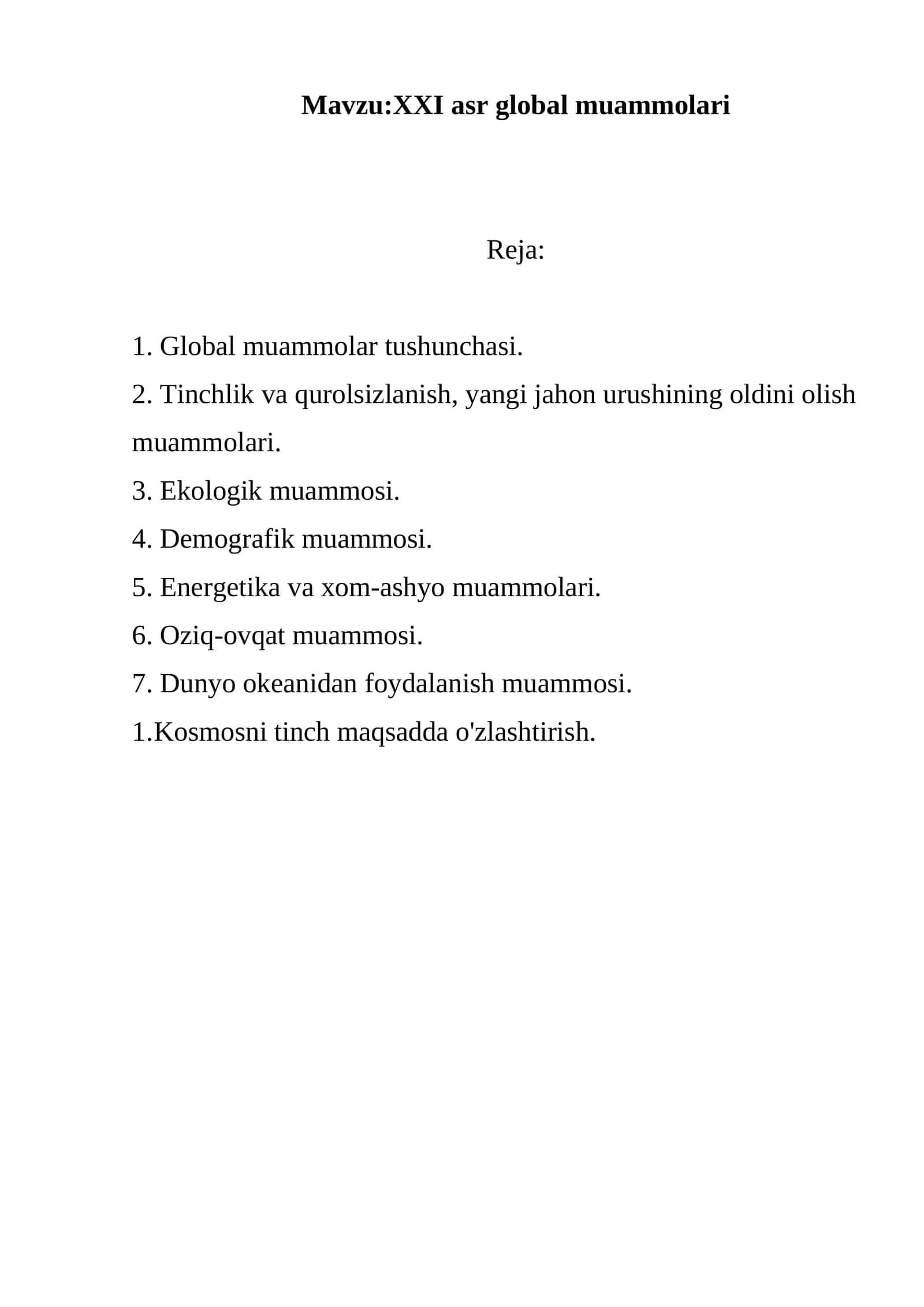 XXI asr global muammolari 1