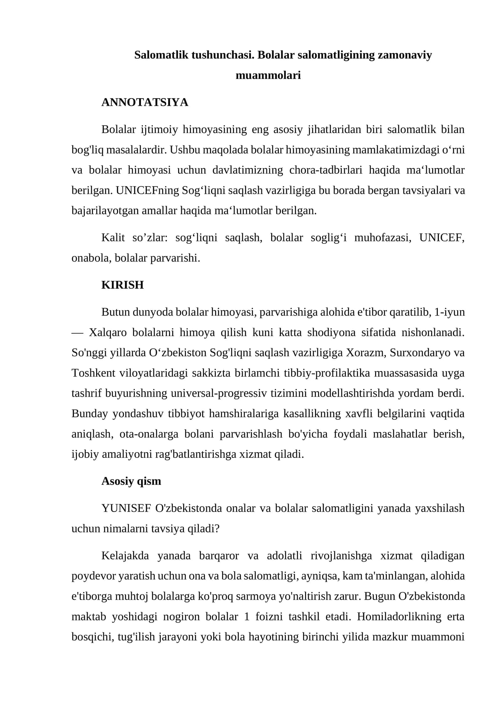 Salomatlik tushunchasi. Bolalar salomatligining zamonaviy muammolari 1