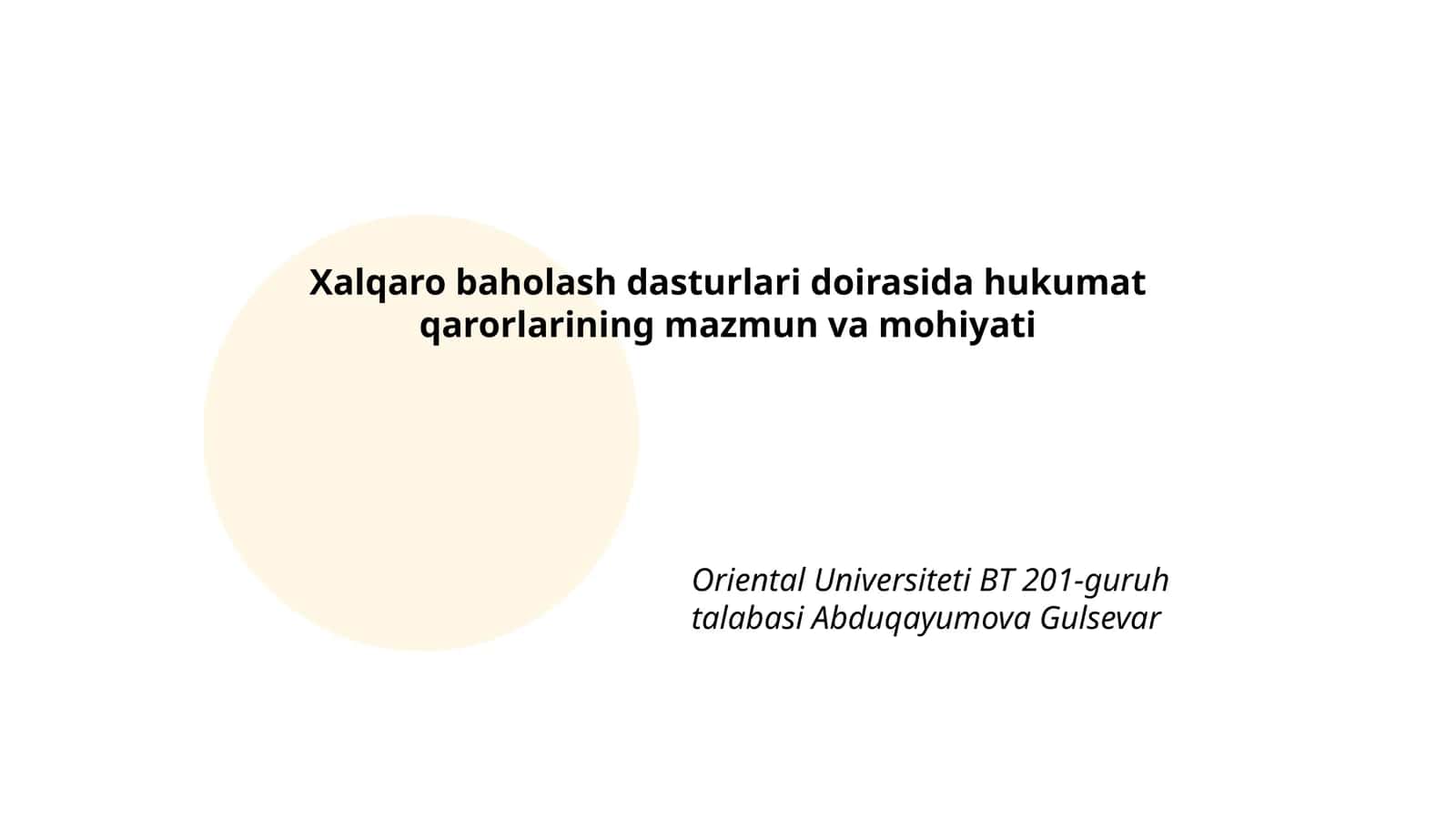 Xalqaro baholash dasturlari doirasida hukumat qarorlarining mazmun va mohiyati 1