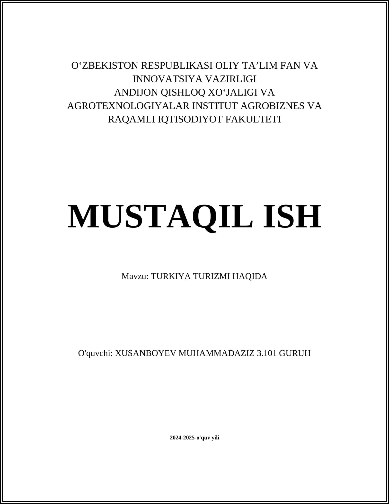 TURKIYA TURIZMI HAQIDA 1