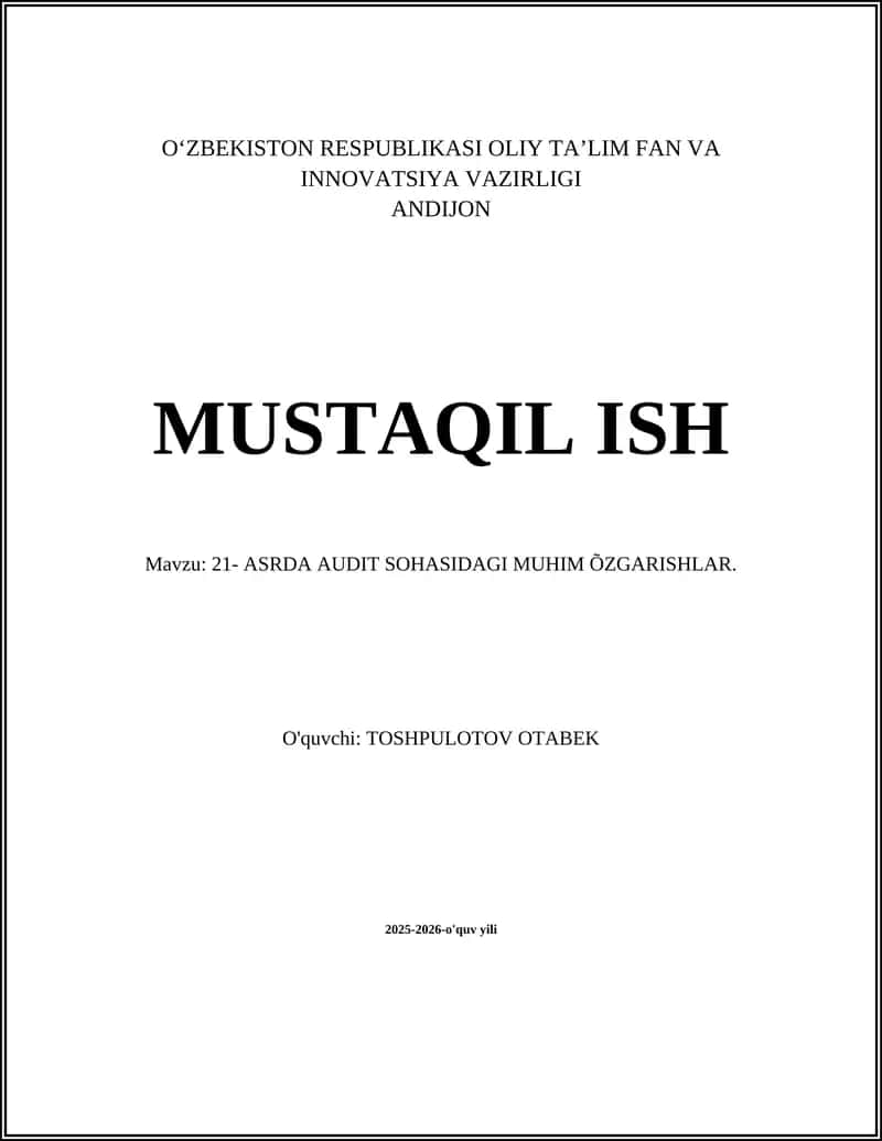 21- ASRDA AUDIT SOHASIDAGI MUHIM ÕZGARISHLAR 1