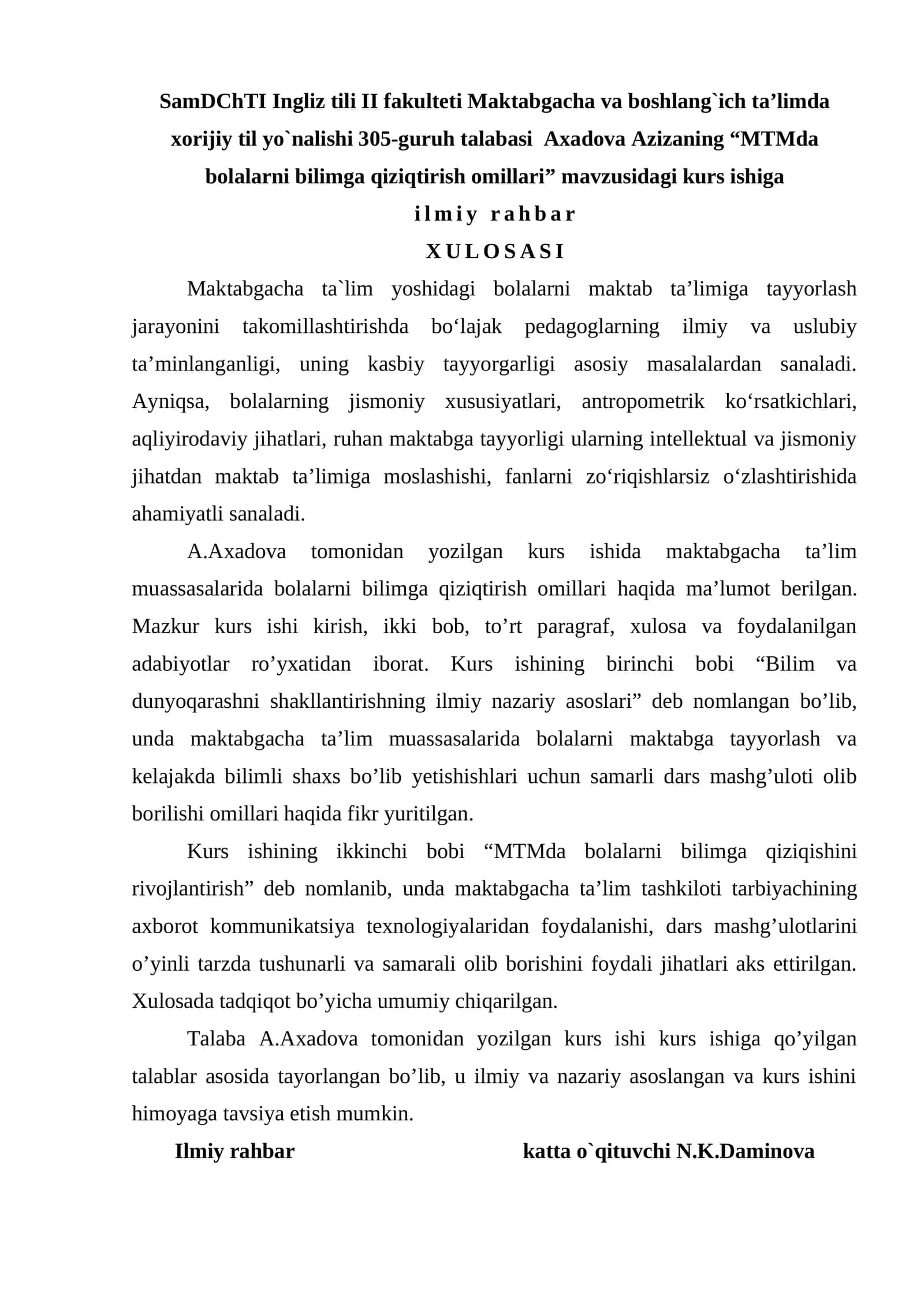 "MTMda bolalarni bilimga qiziqtirish omillari" 1