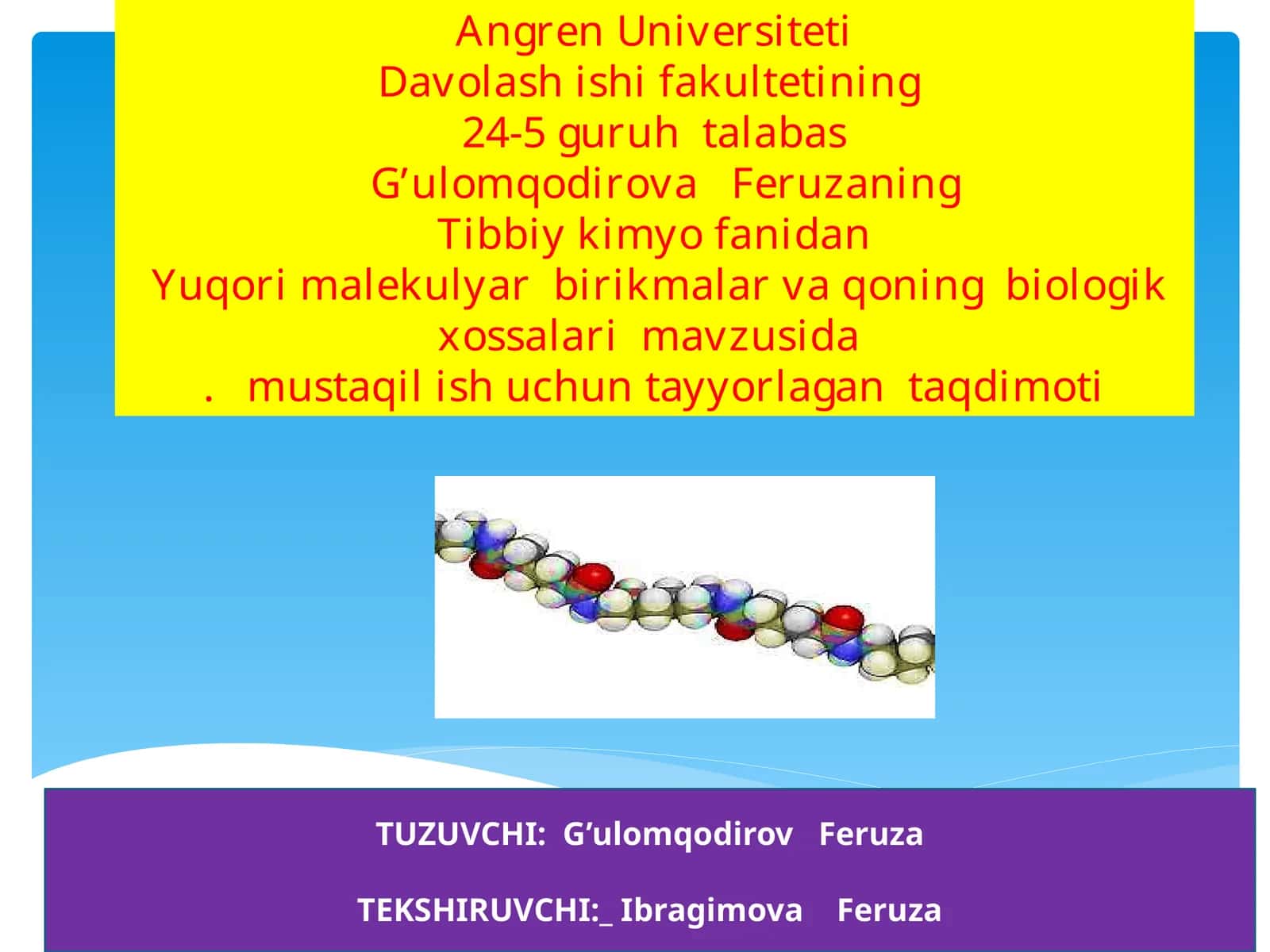 Yuqori molekulyar birikmalar va qonning biologik xossalari 1