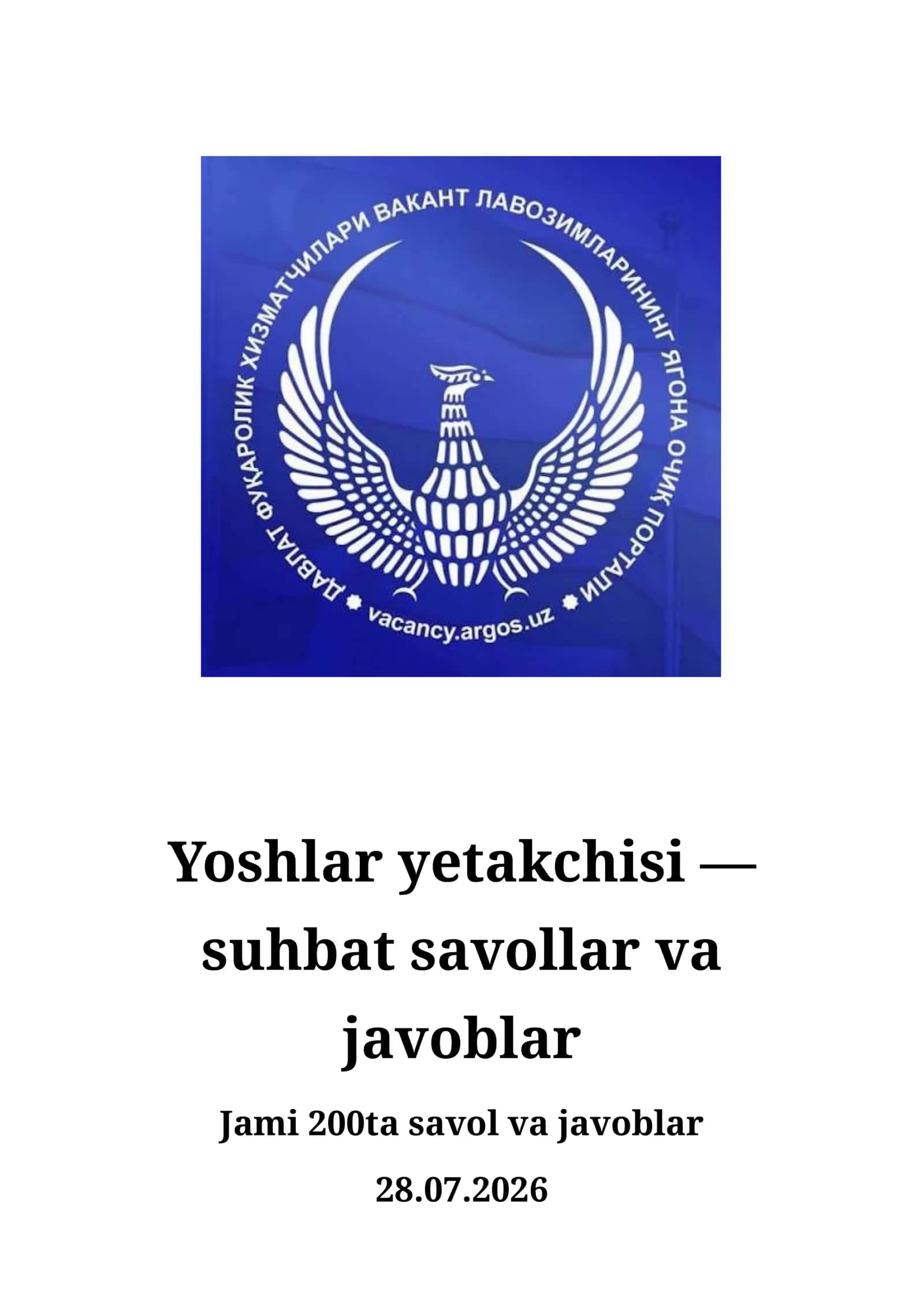Yoshlar yetakchisi suhbat savollari 28.07.2026 1