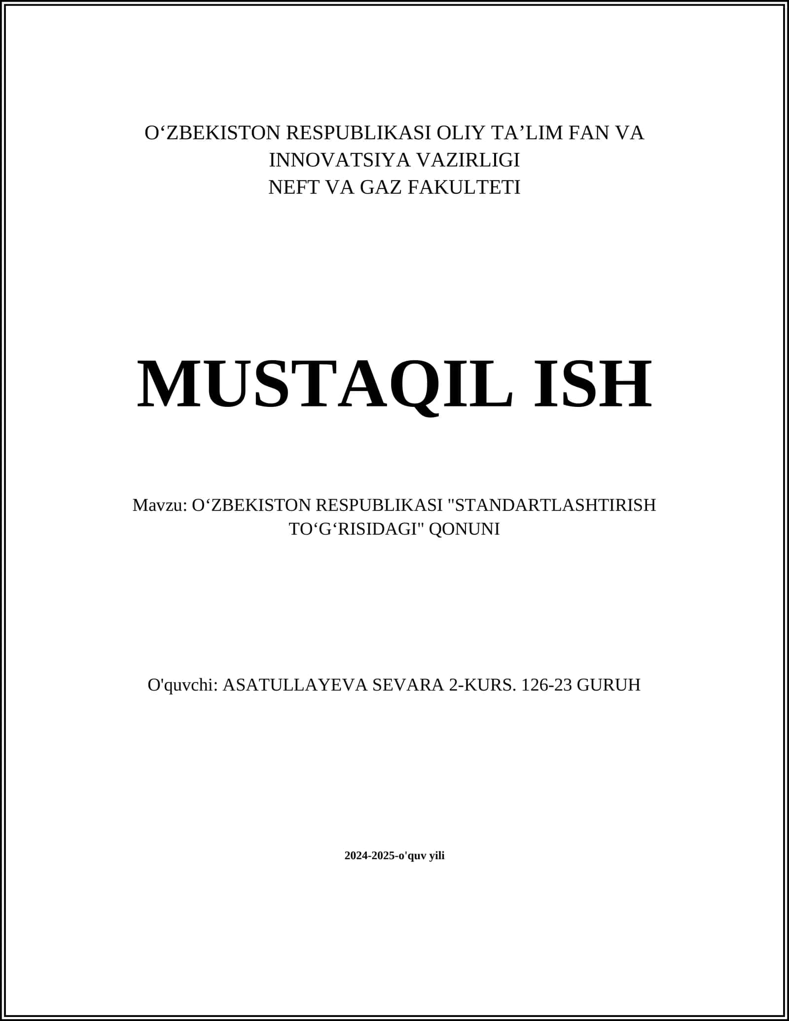 OʻZBEKISTON RESPUBLIKASI "STANDARTLASHTIRISH TOʻGʻRISIDAGI" QONUNI 1