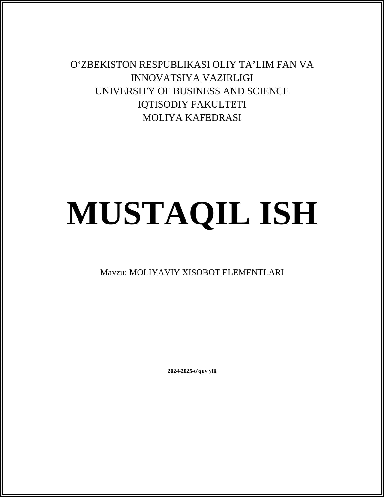 MOLIYAVIY XISOBOT ELEMENTLARI 1