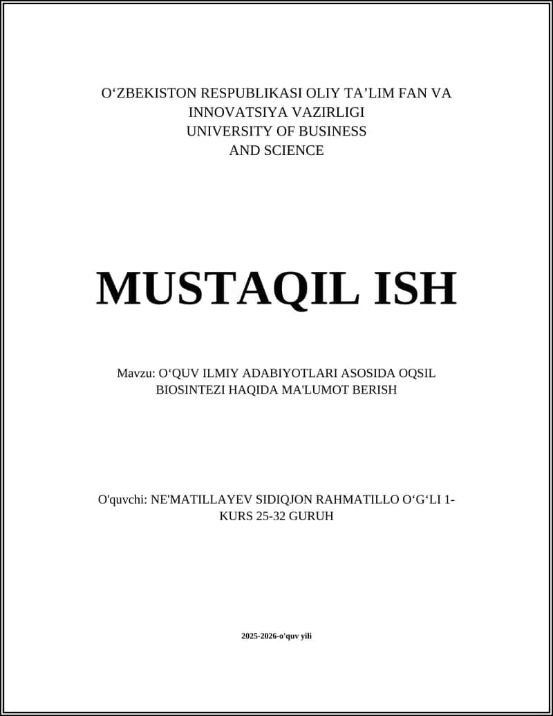 OʻQUV ILMIY ADABIYOTLARI ASOSIDA OQSIL BIOSINTEZI 1