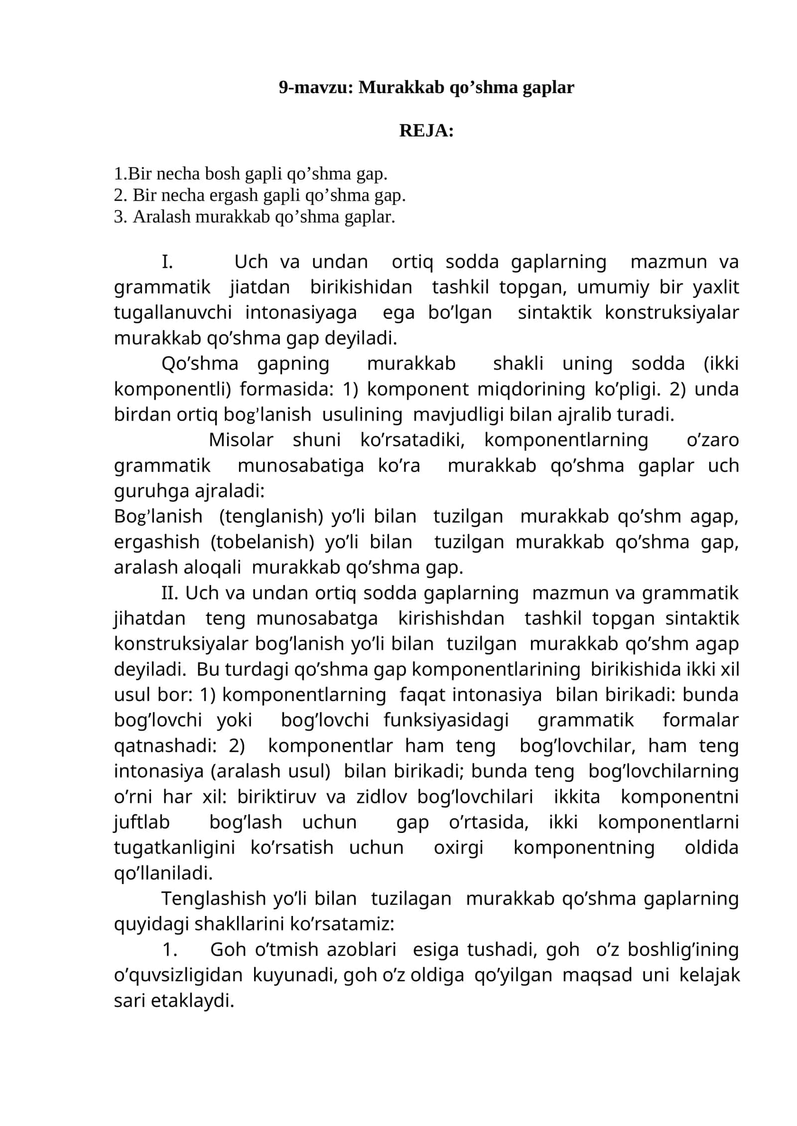 9-mavzu: Murakkab qo’shma gaplar 1