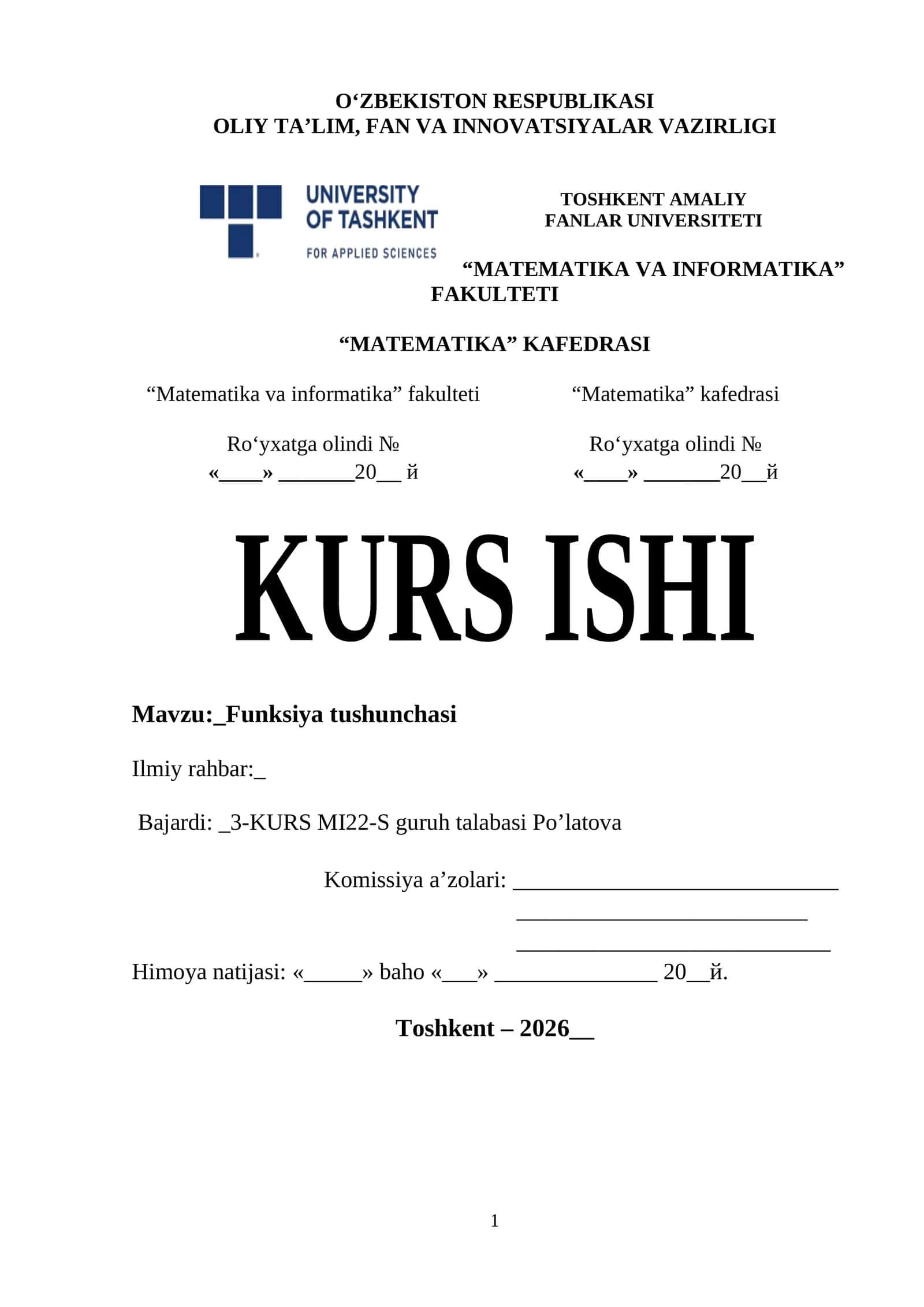 Matematika va informatika kurs ishi 1