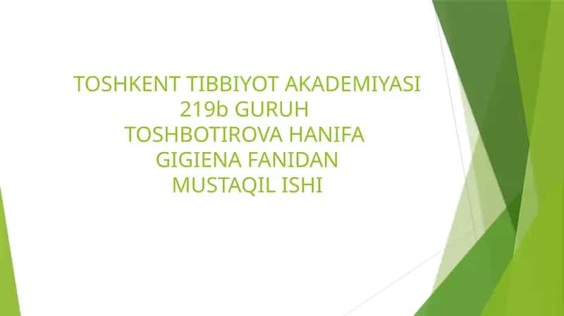 Kazarma va dalas harbiy xizmatdagi gigiena fanidan mustaqil ish 1
