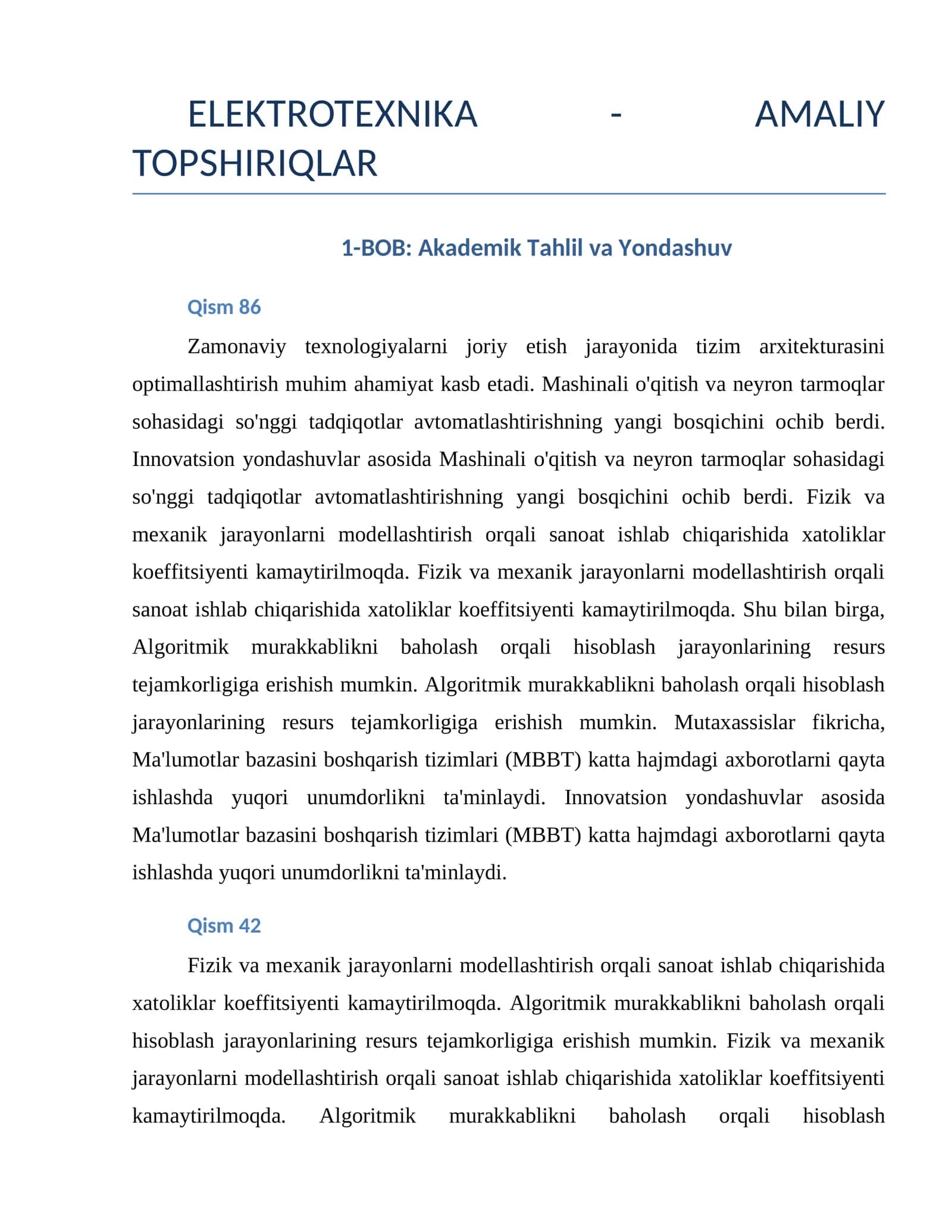 ELEKTROTEXNIKA - AMALIY TOPSHIRIQLAR 1