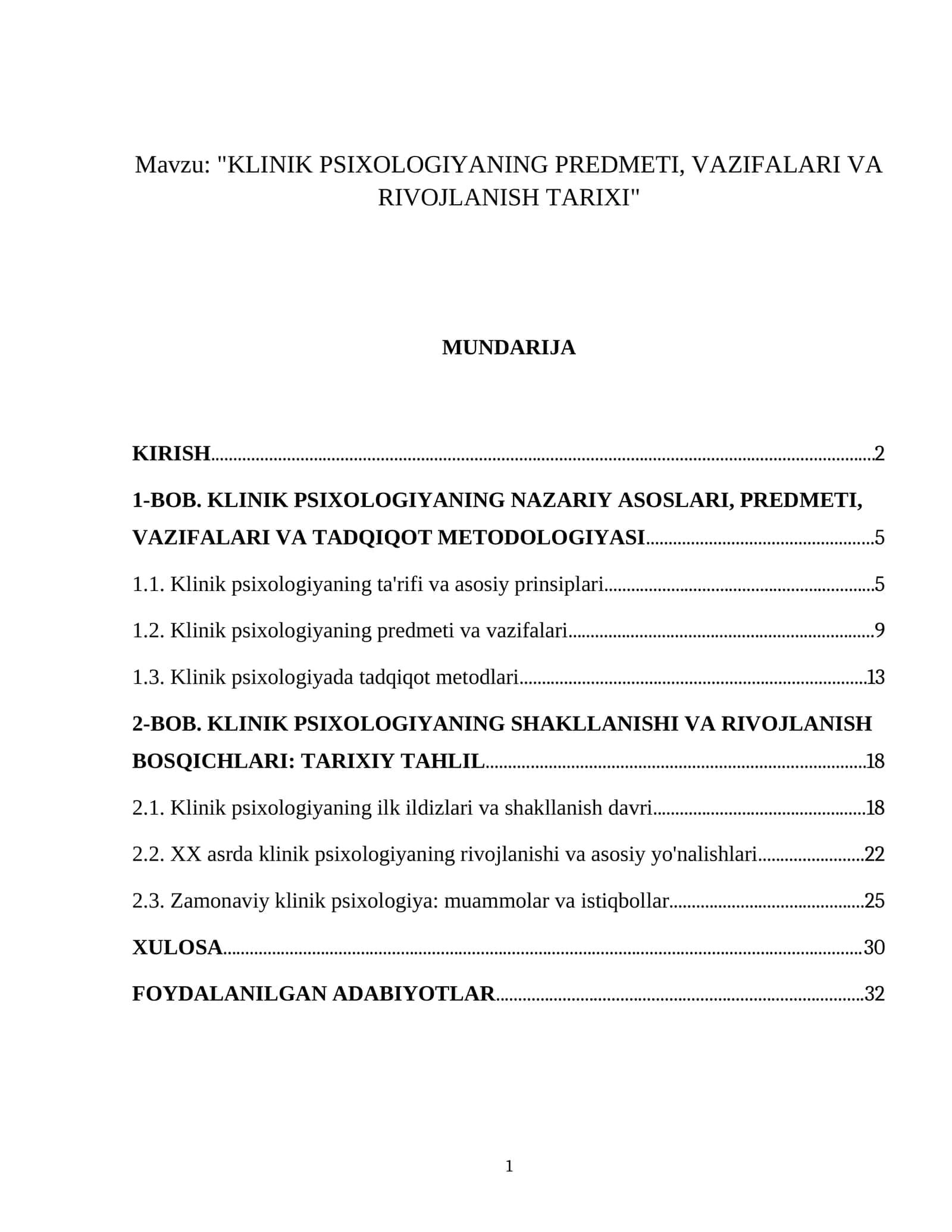 KLINIK PSIXOLOGIYANING PREDMETI, VAZIFALARI VA RIVOJLANISH TARIXI 1