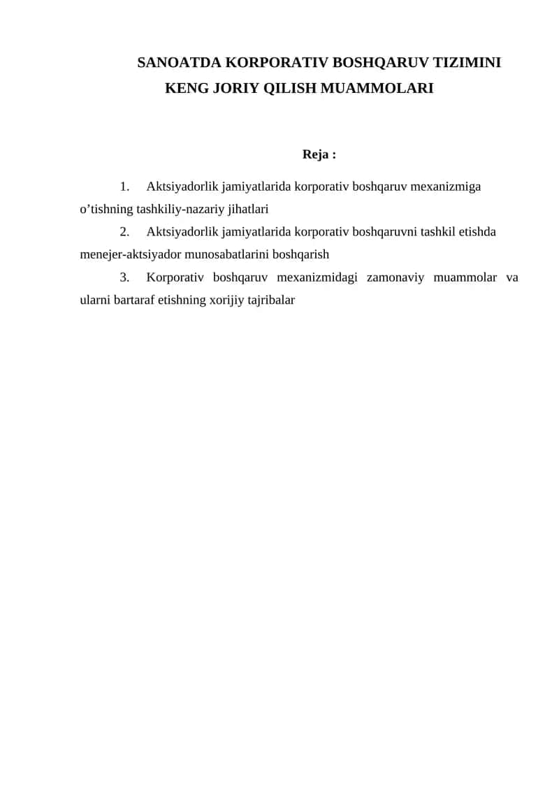 Aktsiyadorlik jamiyatlarida korporativ boshqaruv mexanizmi 1