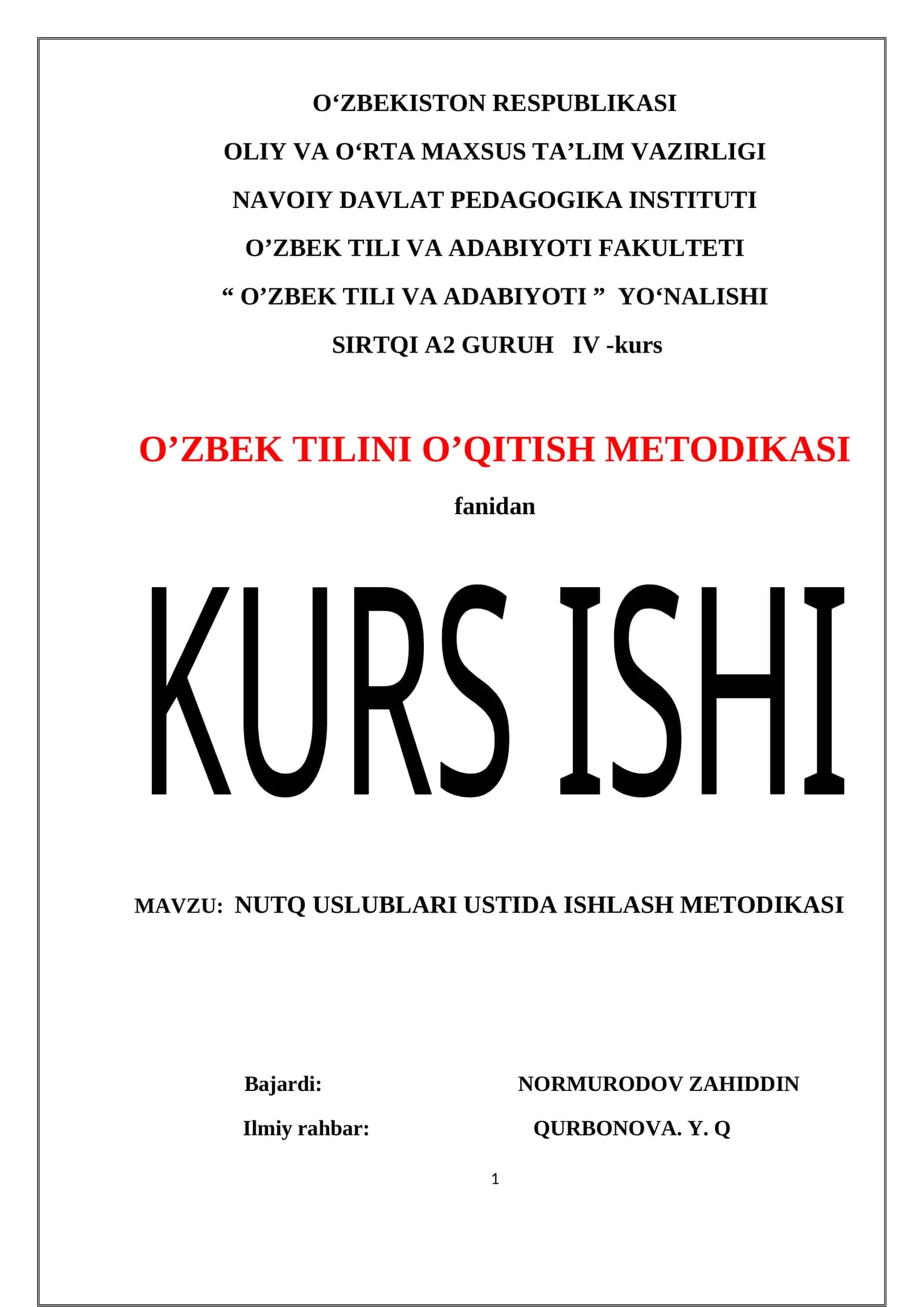 NUTQ USLUBLARI USTIDA ISHLASH METODIKASI 1