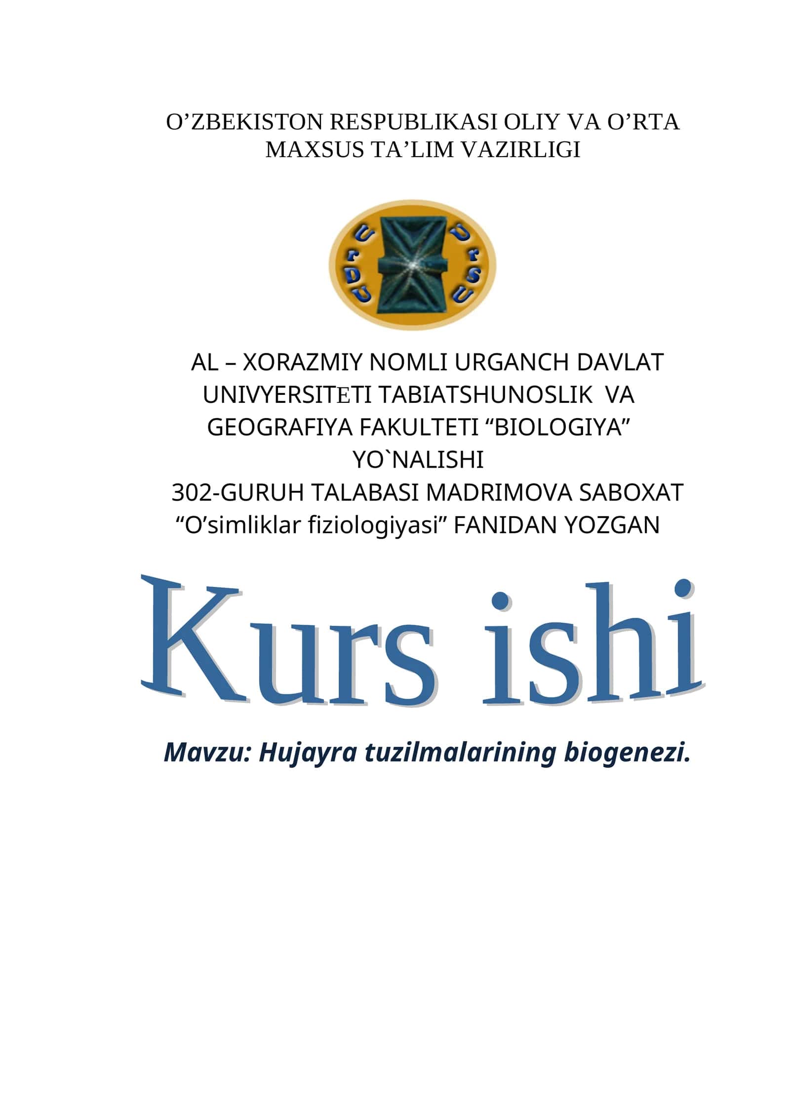Hujayra tuzilmalarining biogenezi 1