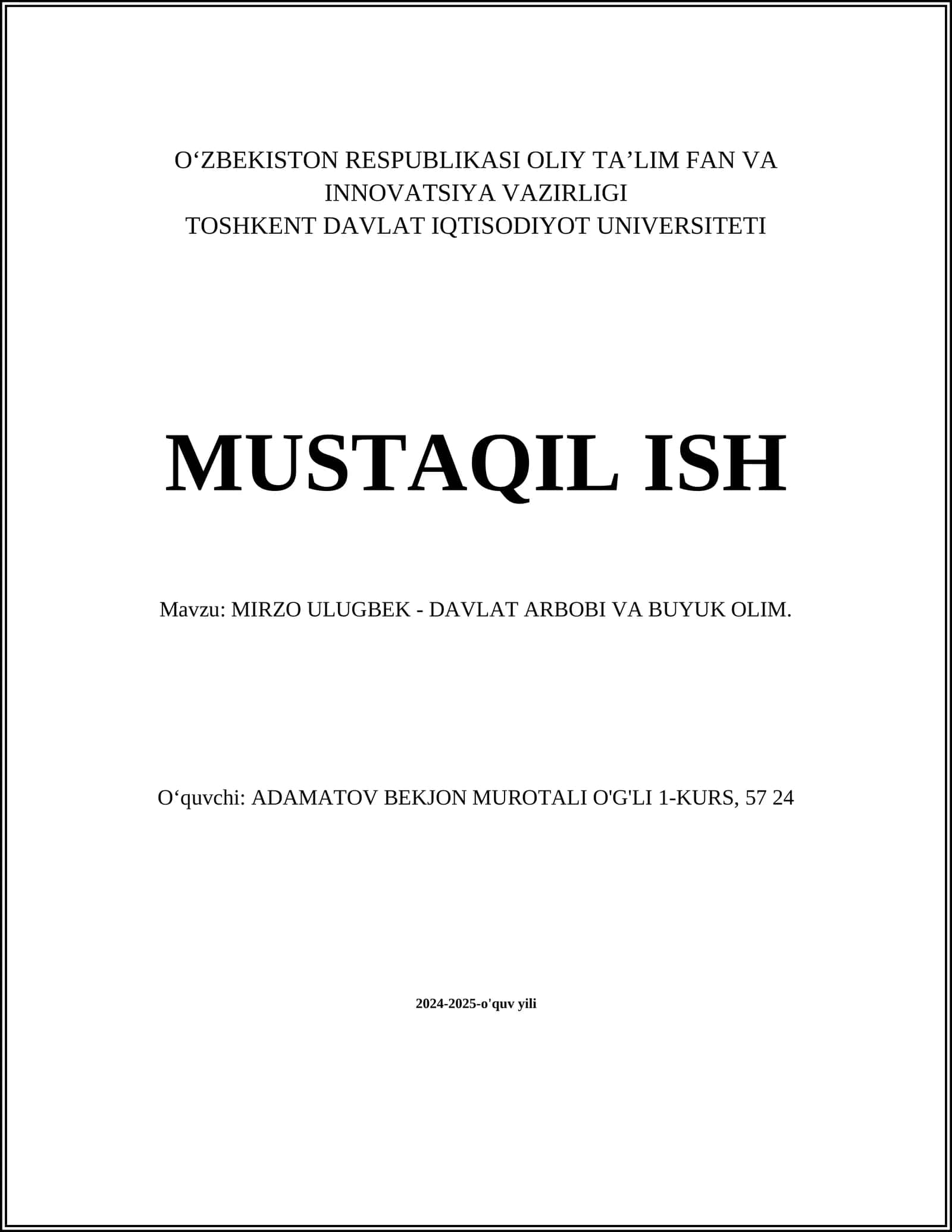 MIRZO ULUGBEK - DAVLAT ARBOBI VA BUYUK OLIM 1